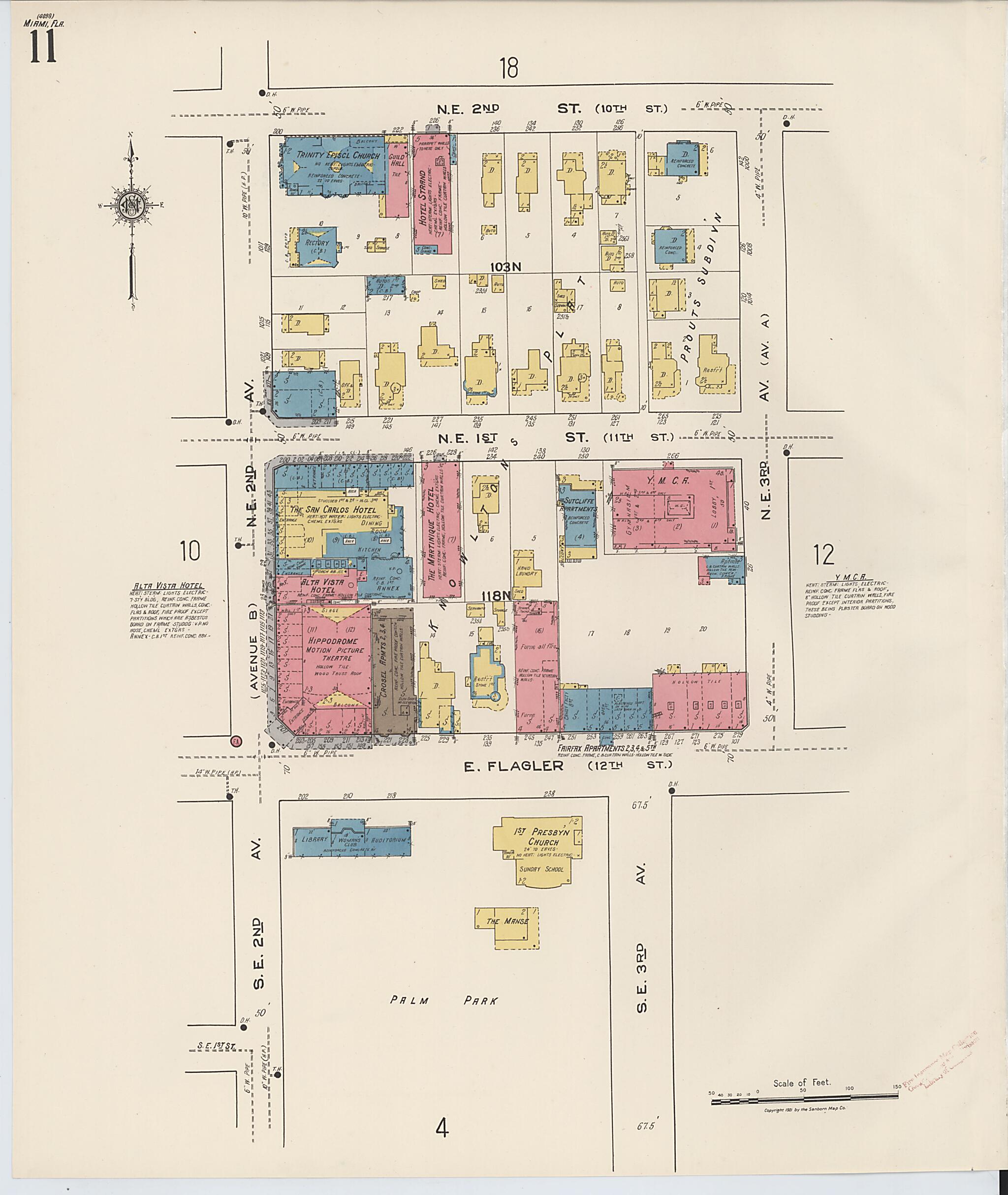 This old map of Miami, Dade County, Florida was created by Sanborn Map Company in 1921, 1924