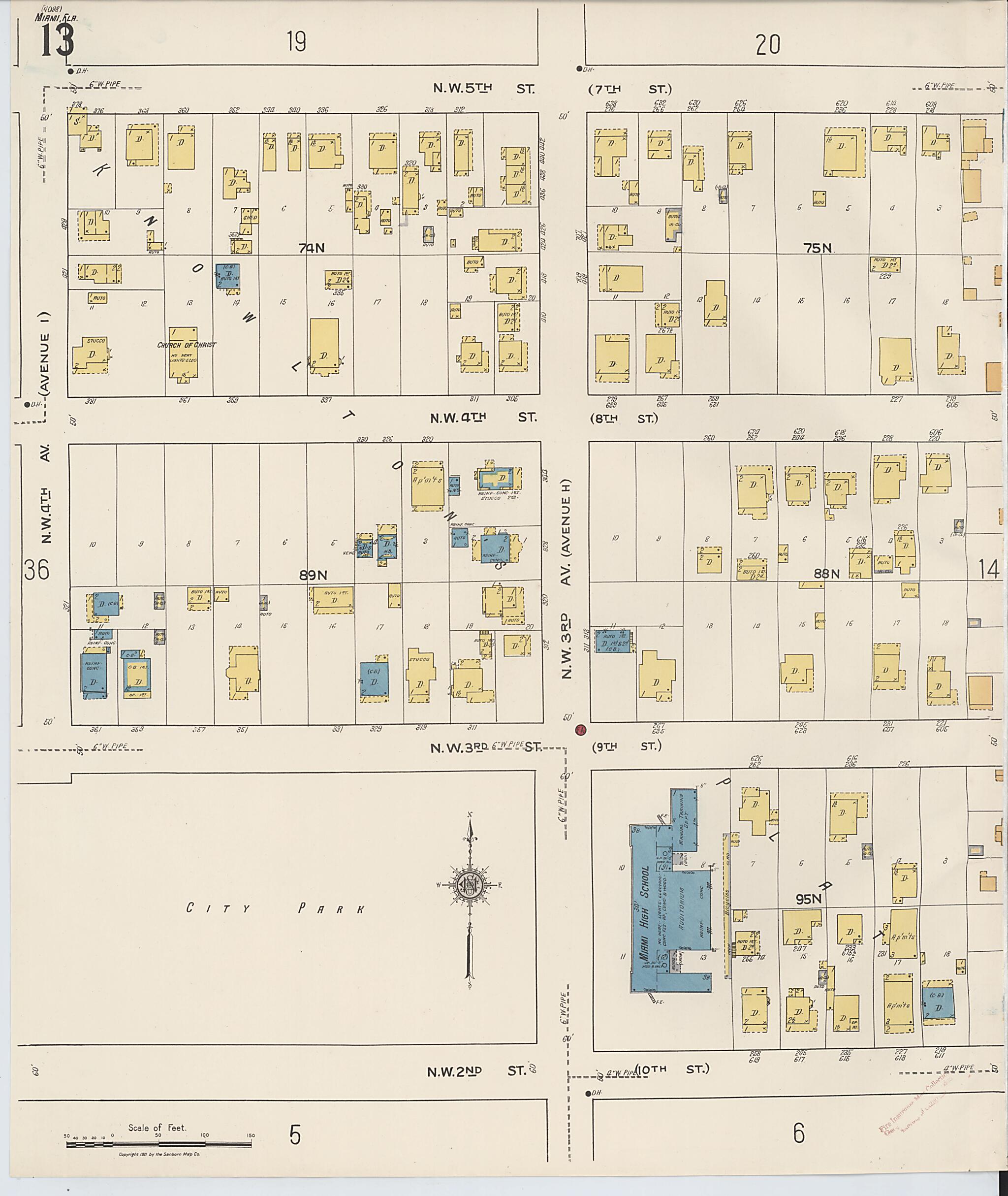 This old map of Miami, Dade County, Florida was created by Sanborn Map Company in 1921, 1924