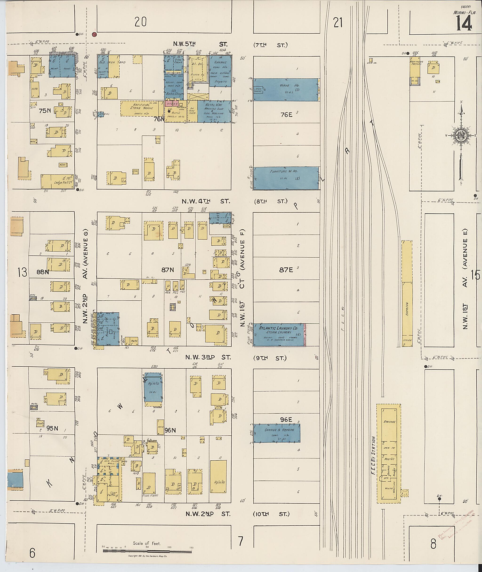 This old map of Miami, Dade County, Florida was created by Sanborn Map Company in 1921, 1924