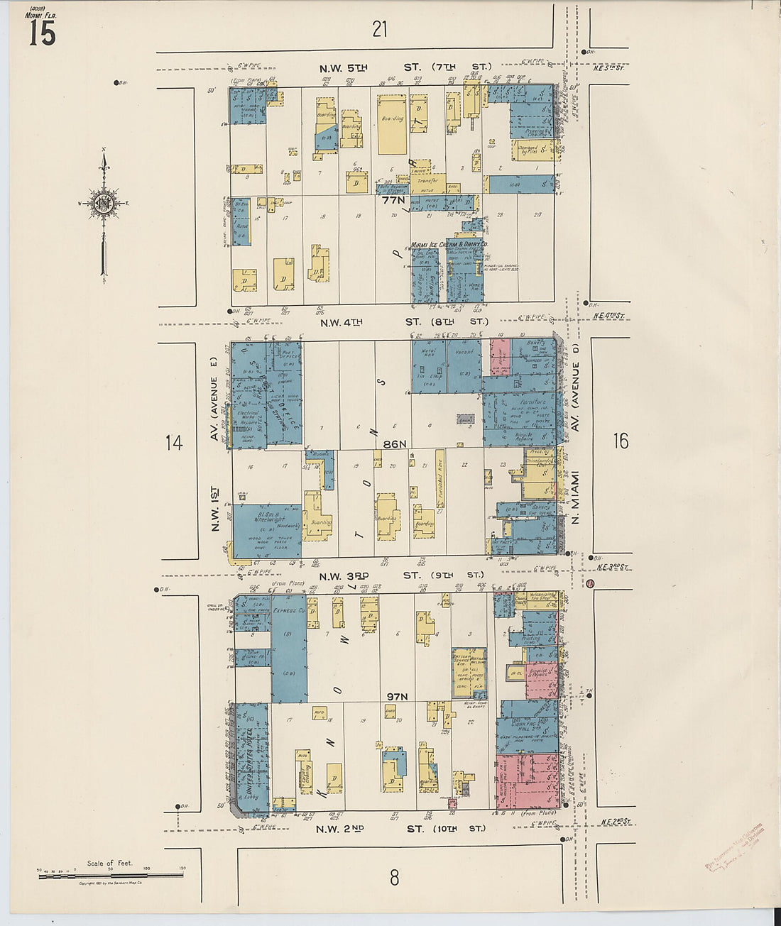 This old map of Miami, Dade County, Florida was created by Sanborn Map Company in 1921, 1924