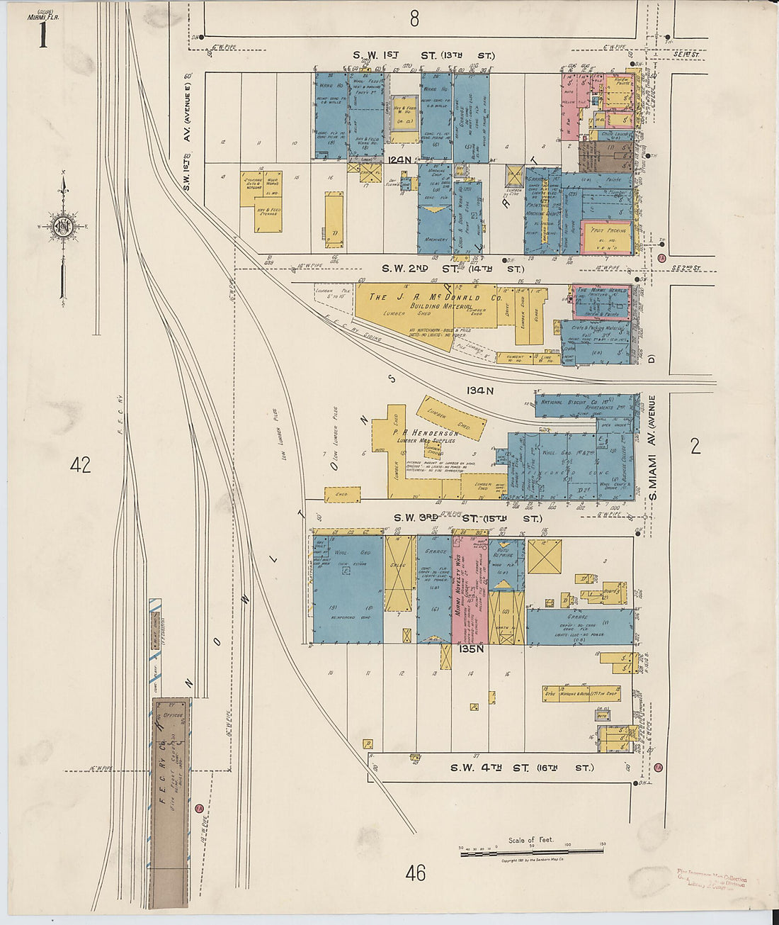 This old map of Miami, Dade County, Florida was created by Sanborn Map Company in 1921, 1924