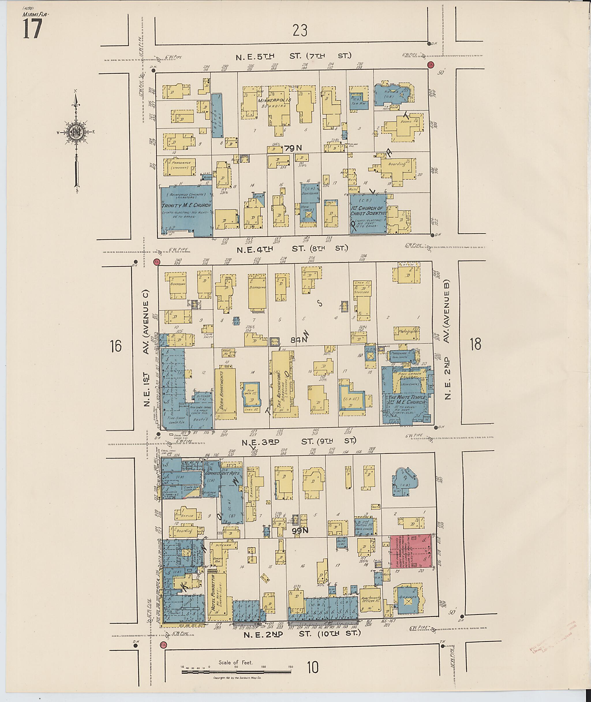 This old map of Miami, Dade County, Florida was created by Sanborn Map Company in 1921, 1924