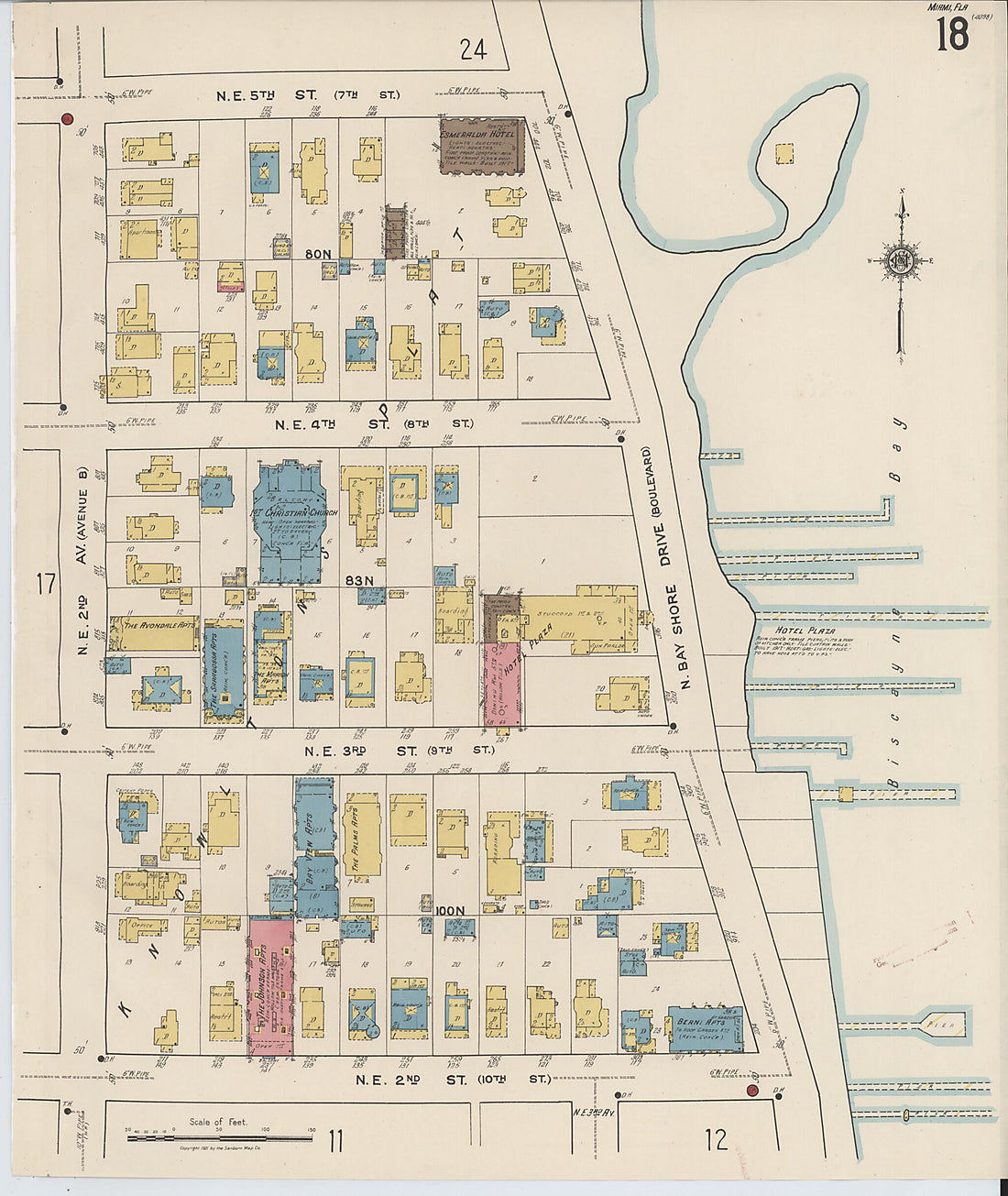 This old map of Miami, Dade County, Florida was created by Sanborn Map Company in 1921, 1924