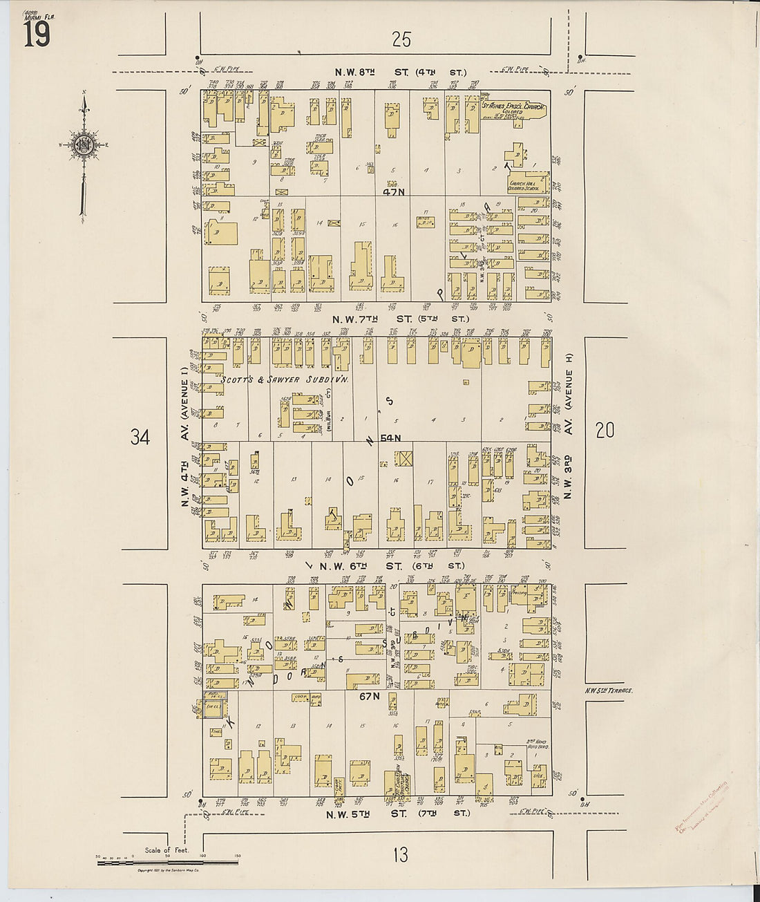 This old map of Miami, Dade County, Florida was created by Sanborn Map Company in 1921, 1924
