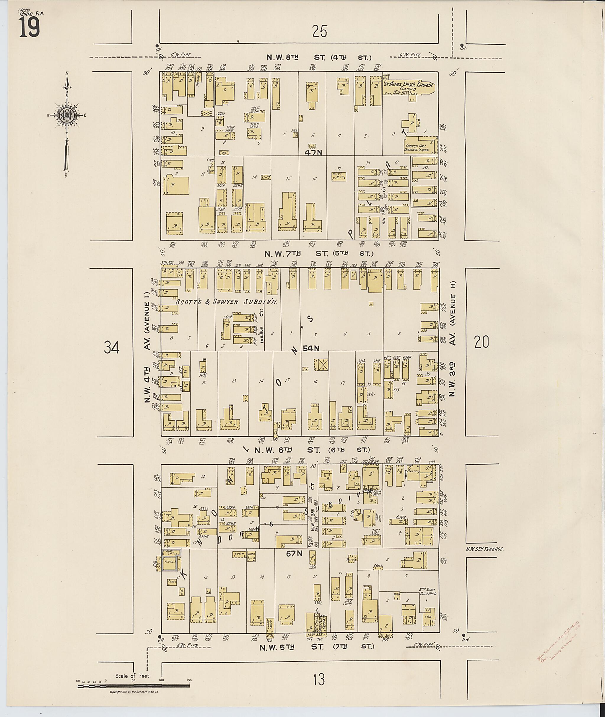 This old map of Miami, Dade County, Florida was created by Sanborn Map Company in 1921, 1924