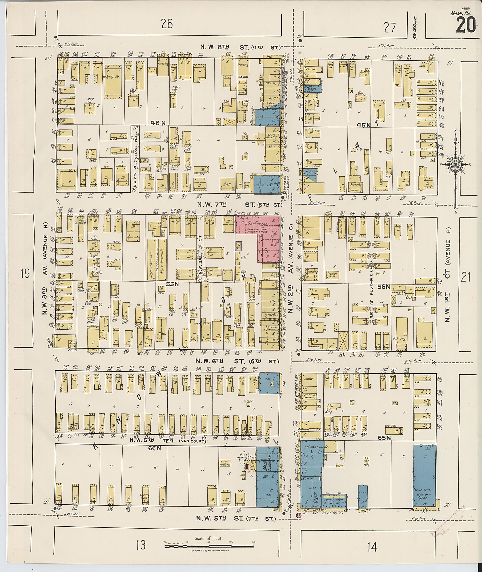 This old map of Miami, Dade County, Florida was created by Sanborn Map Company in 1921, 1924
