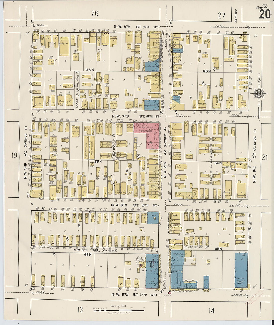 This old map of Miami, Dade County, Florida was created by Sanborn Map Company in 1921, 1924