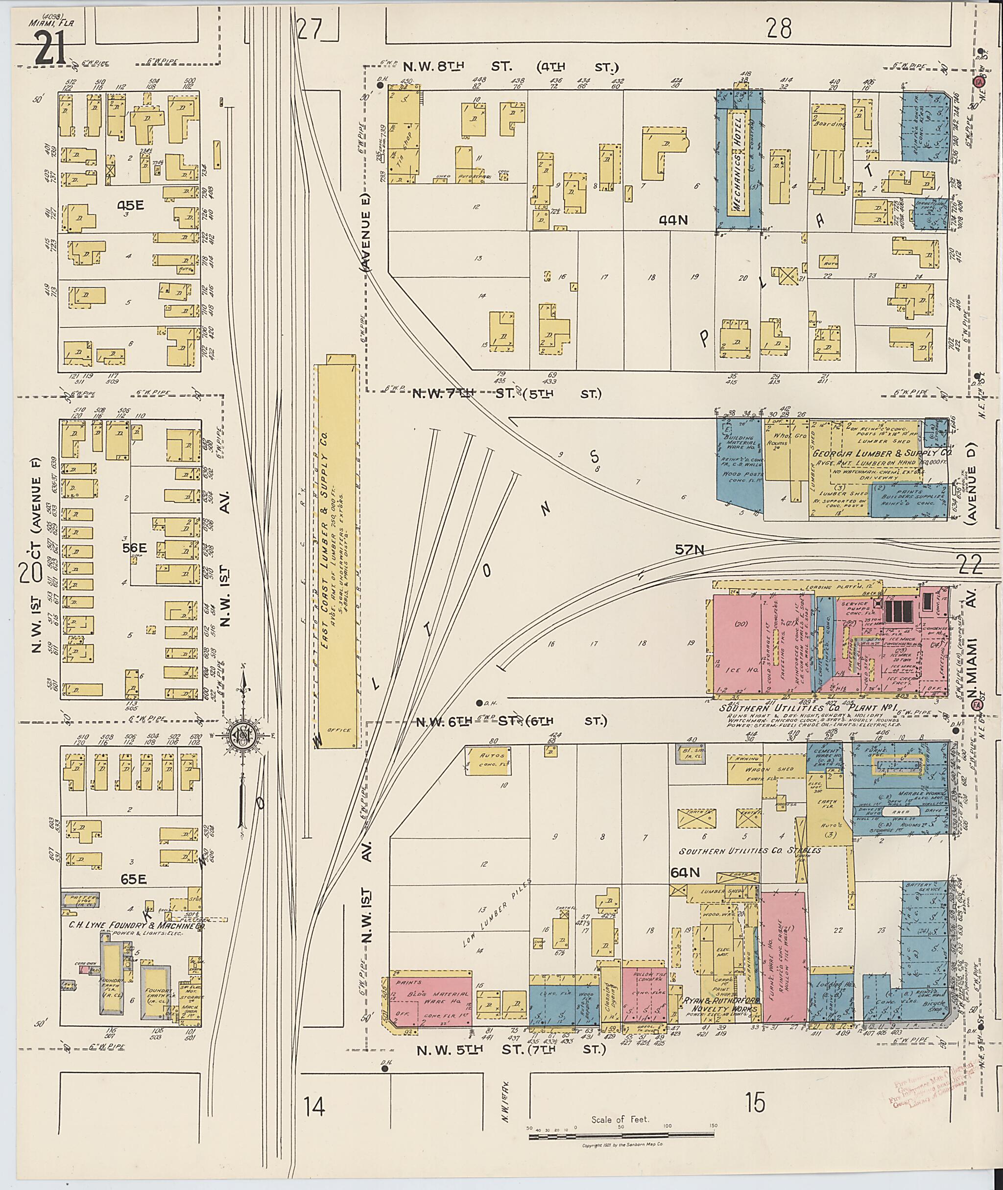 This old map of Miami, Dade County, Florida was created by Sanborn Map Company in 1921, 1924