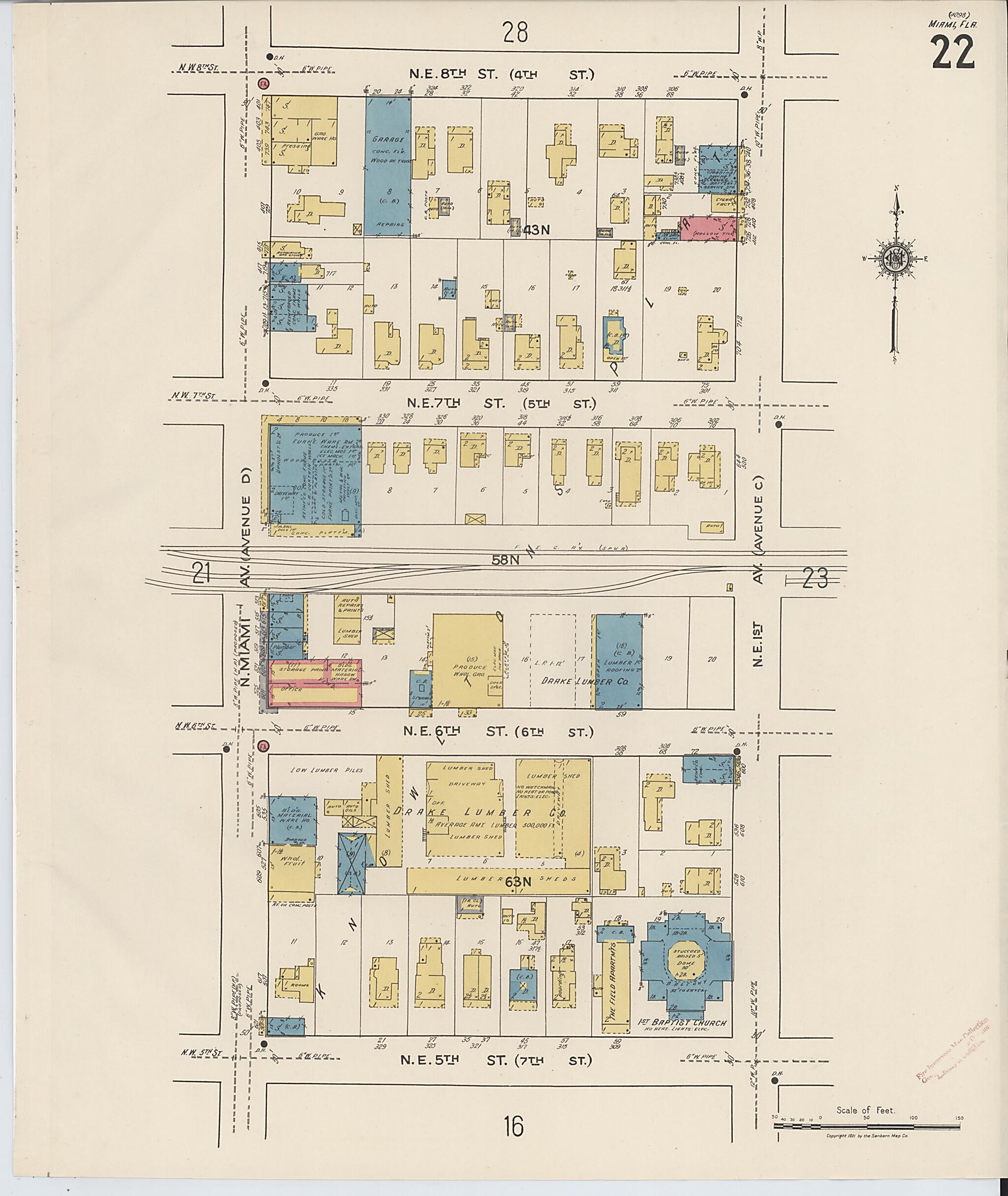 This old map of Miami, Dade County, Florida was created by Sanborn Map Company in 1921, 1924