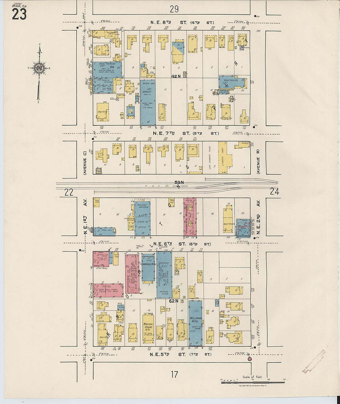 This old map of Miami, Dade County, Florida was created by Sanborn Map Company in 1921, 1924