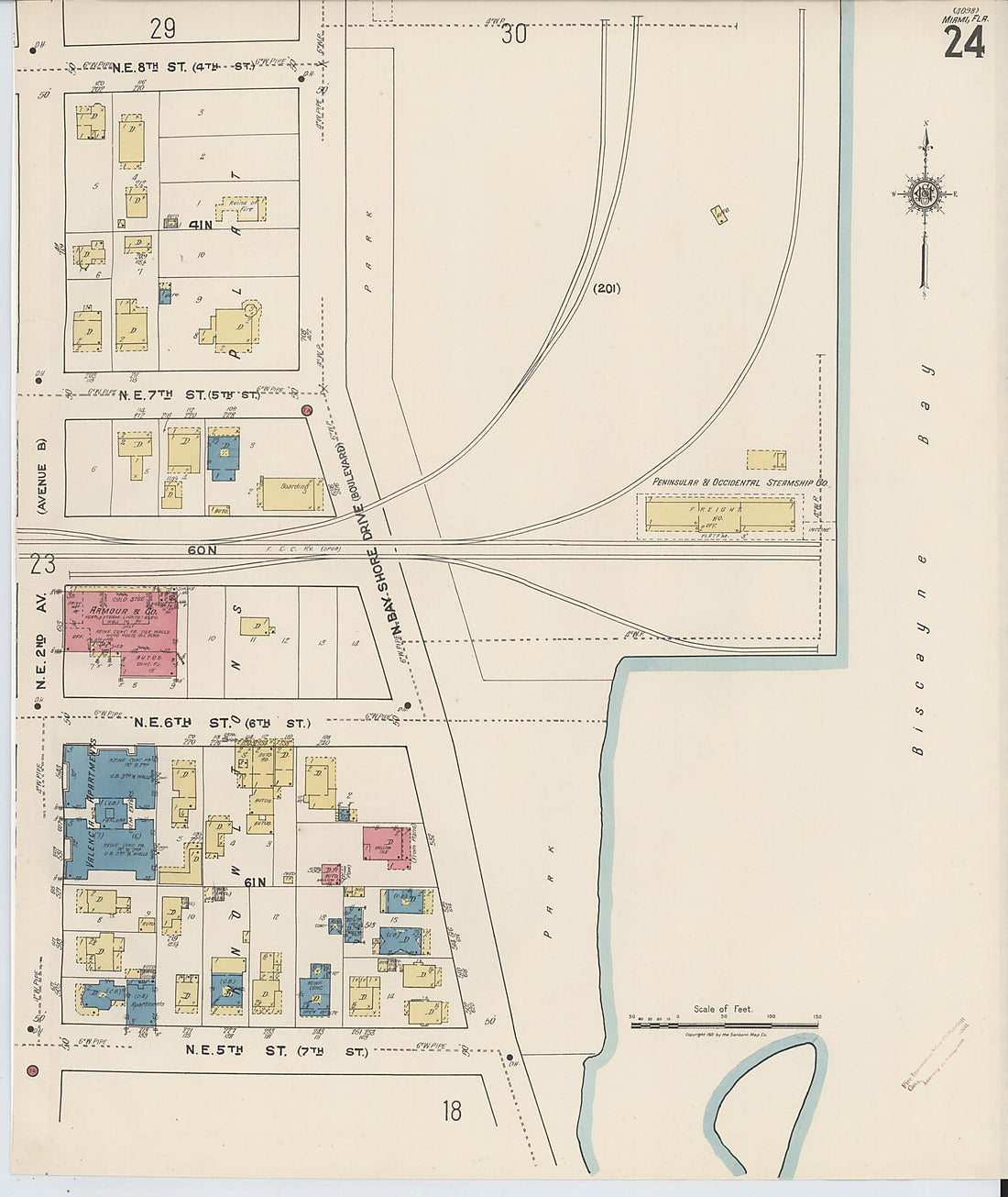 This old map of Miami, Dade County, Florida was created by Sanborn Map Company in 1921, 1924