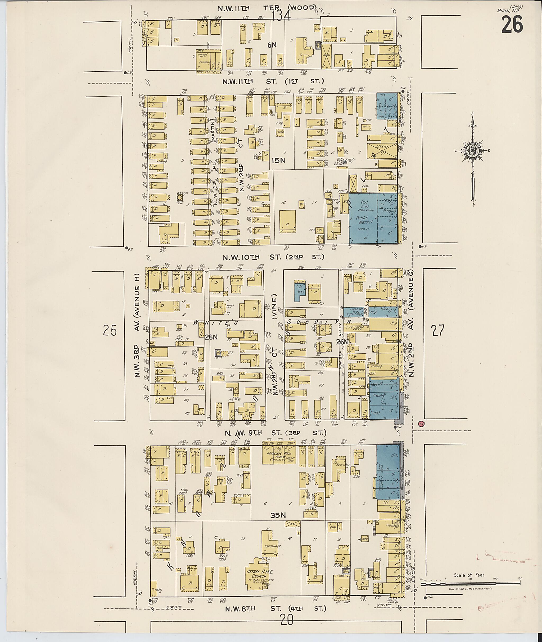 This old map of Miami, Dade County, Florida was created by Sanborn Map Company in 1921, 1924