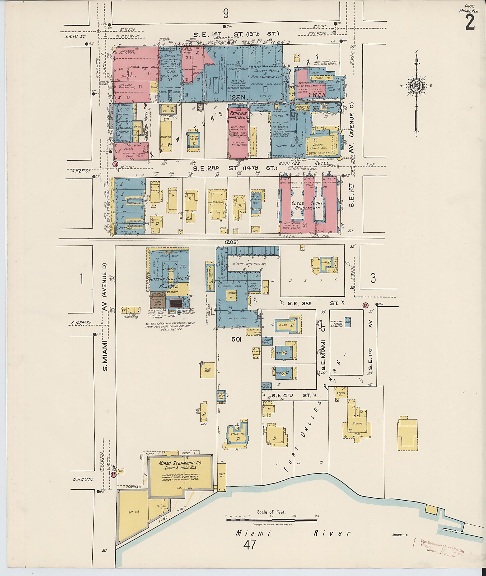 This old map of Miami, Dade County, Florida was created by Sanborn Map Company in 1921, 1924