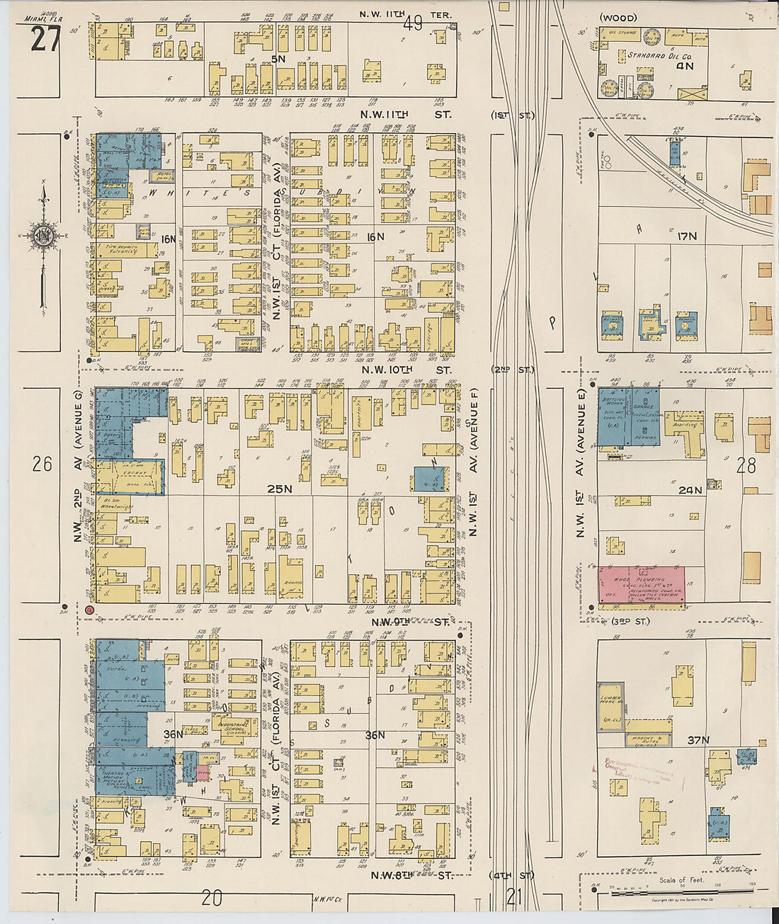 This old map of Miami, Dade County, Florida was created by Sanborn Map Company in 1921, 1924