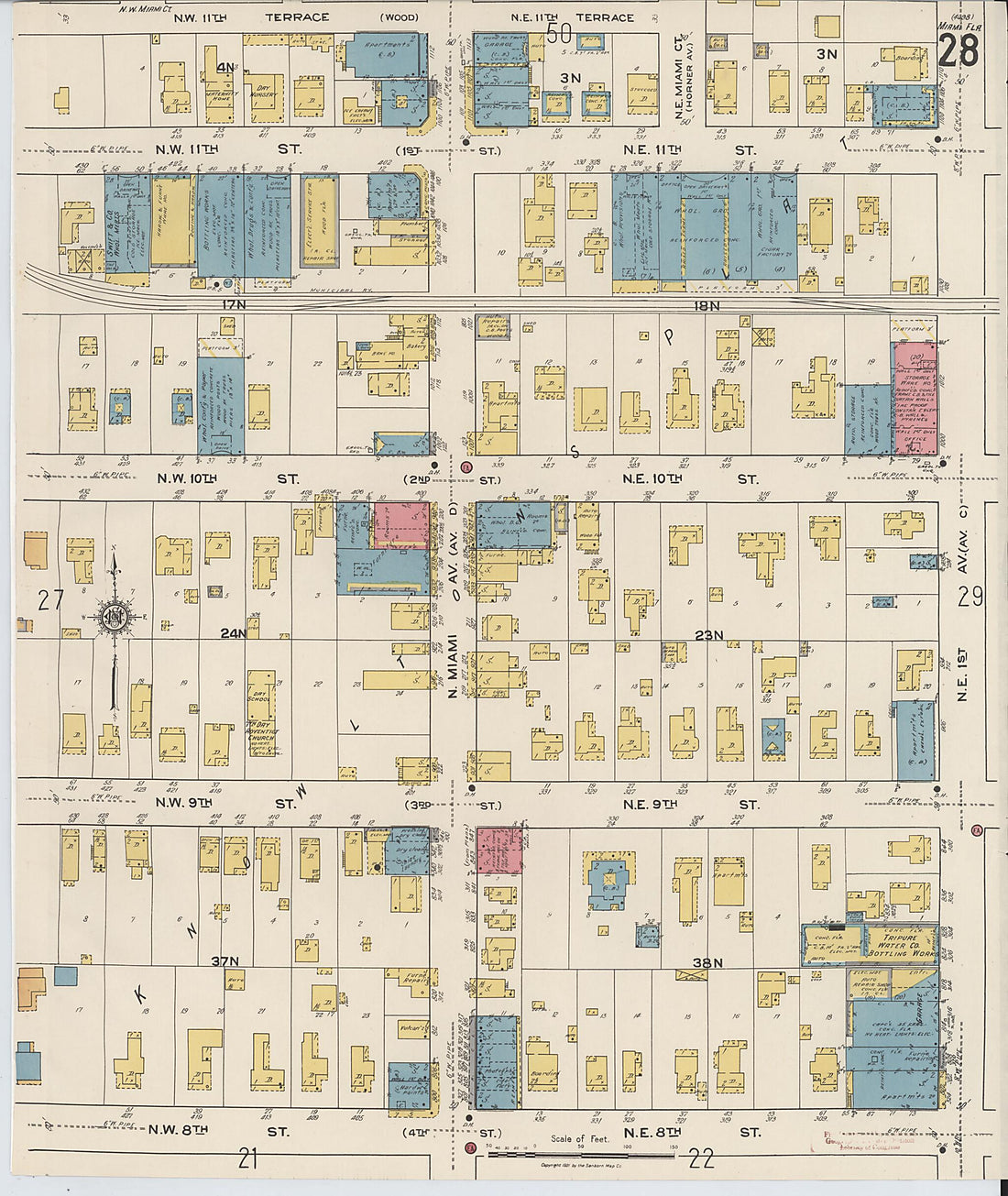 This old map of Miami, Dade County, Florida was created by Sanborn Map Company in 1921, 1924