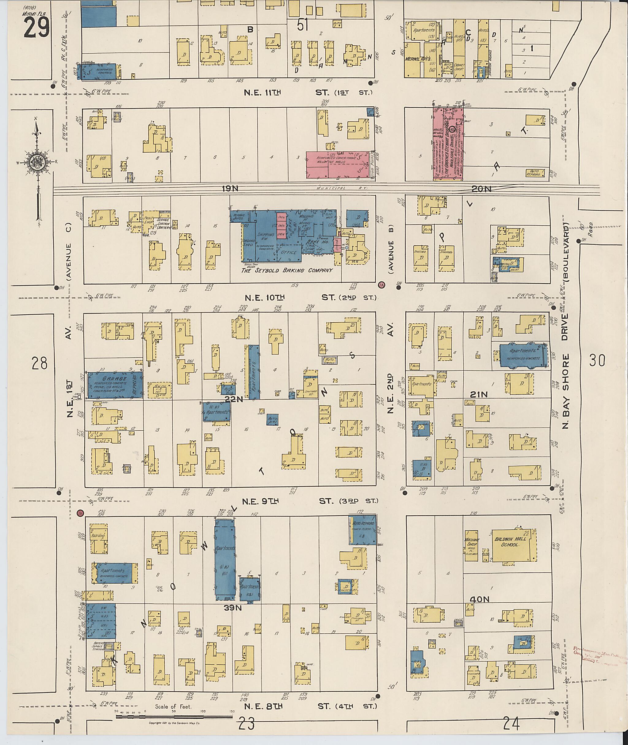This old map of Miami, Dade County, Florida was created by Sanborn Map Company in 1921, 1924