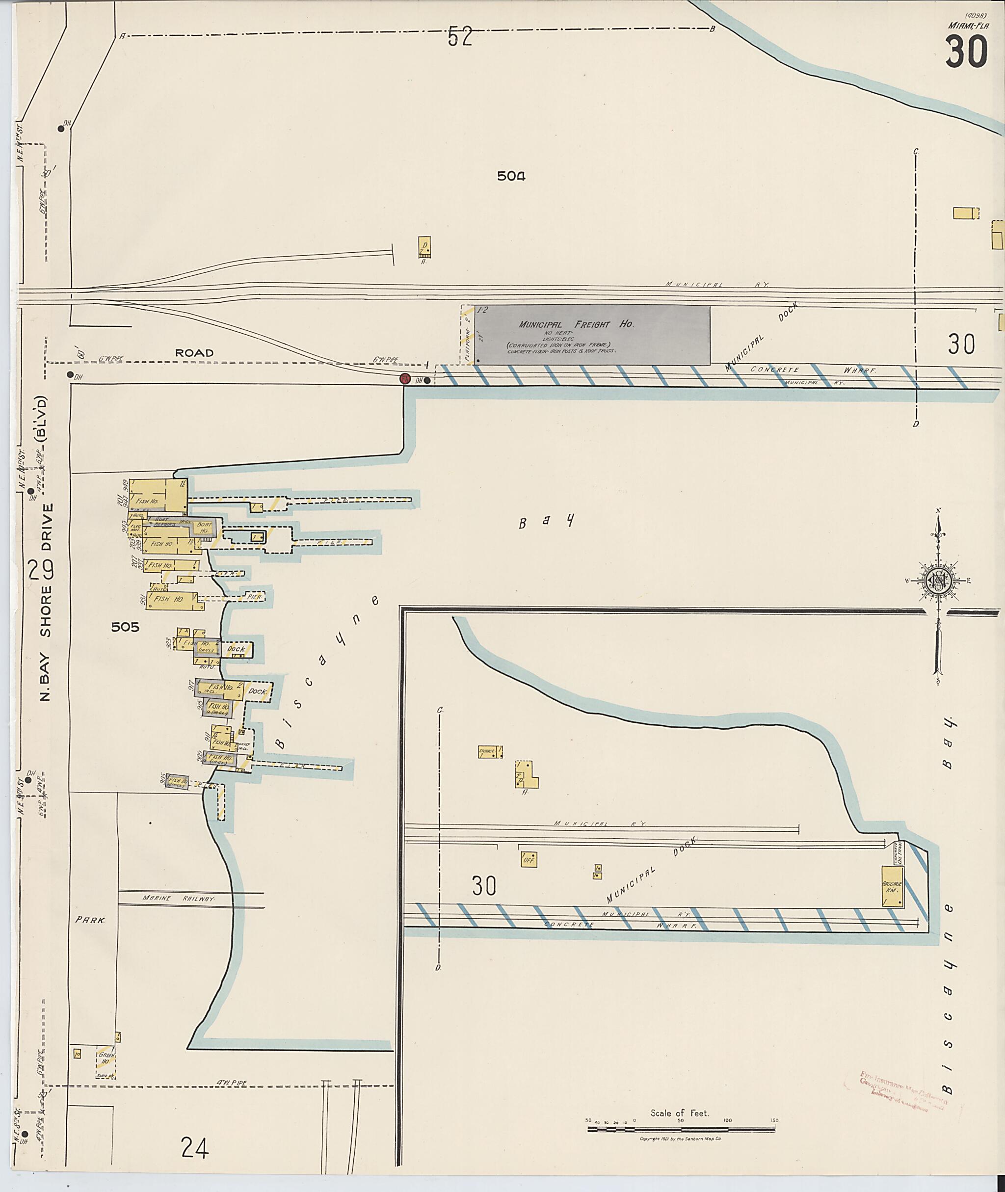 This old map of Miami, Dade County, Florida was created by Sanborn Map Company in 1921, 1924