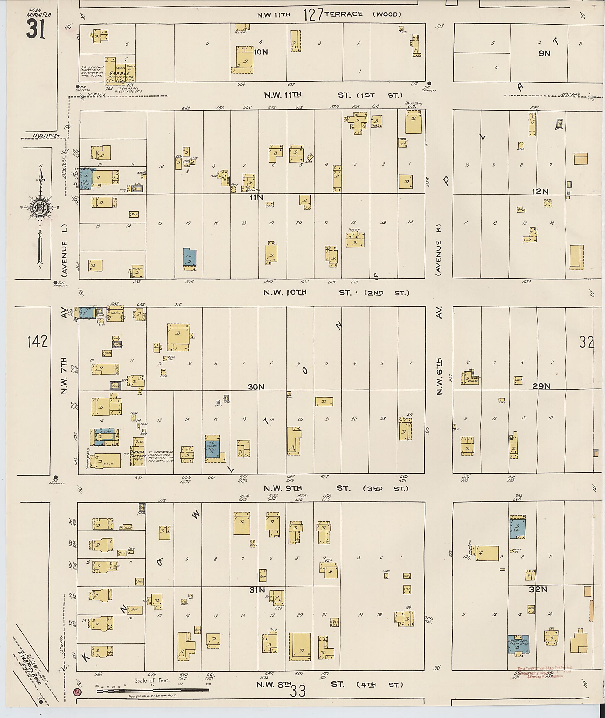 This old map of Miami, Dade County, Florida was created by Sanborn Map Company in 1921, 1924