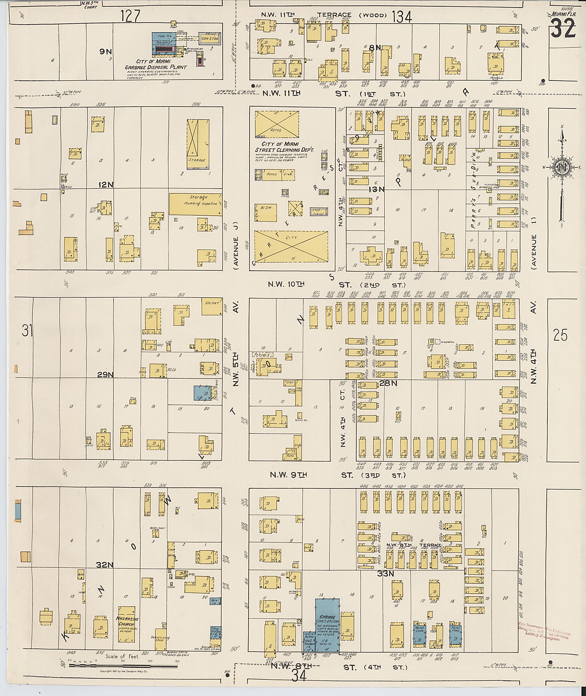 This old map of Miami, Dade County, Florida was created by Sanborn Map Company in 1921, 1924