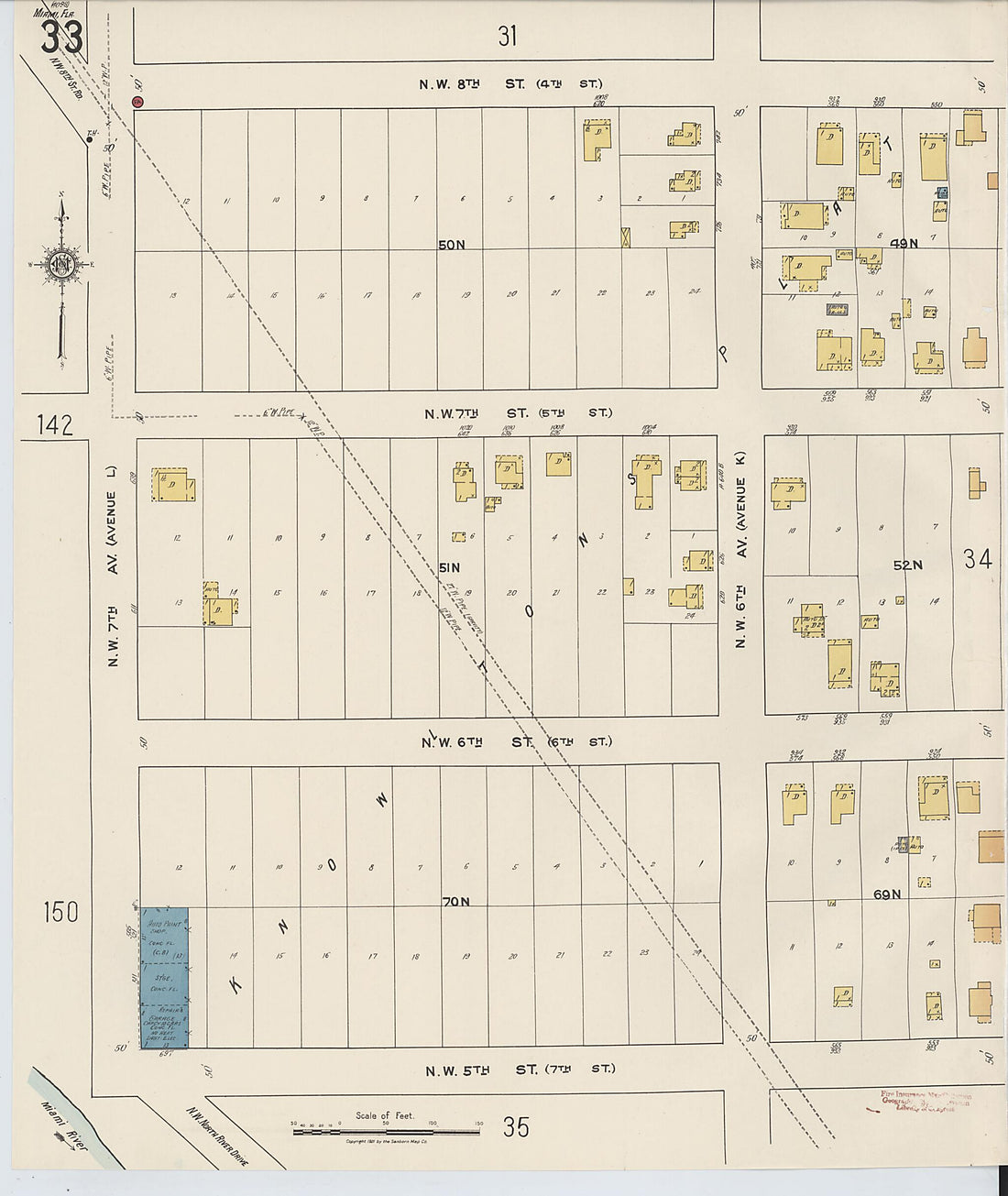 This old map of Miami, Dade County, Florida was created by Sanborn Map Company in 1921, 1924