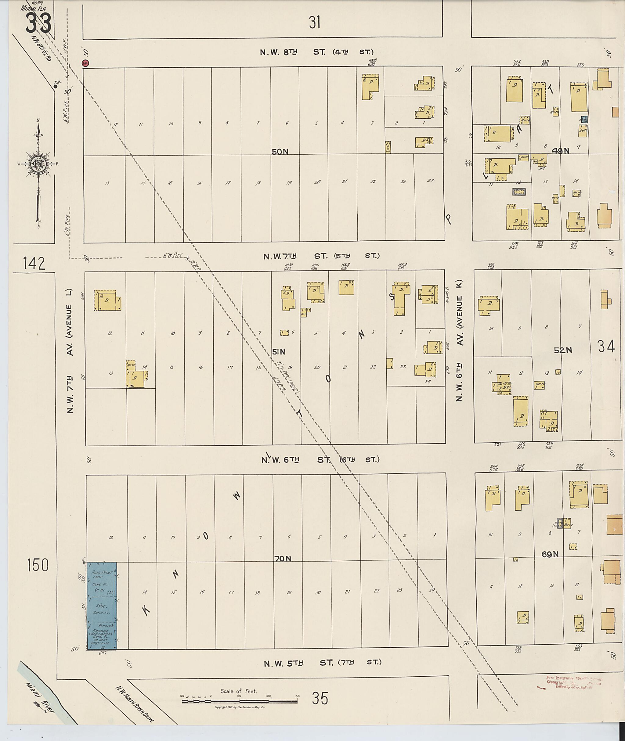 This old map of Miami, Dade County, Florida was created by Sanborn Map Company in 1921, 1924
