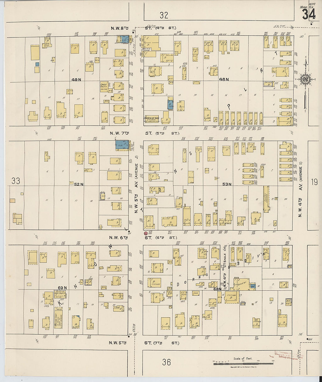 This old map of Miami, Dade County, Florida was created by Sanborn Map Company in 1921, 1924