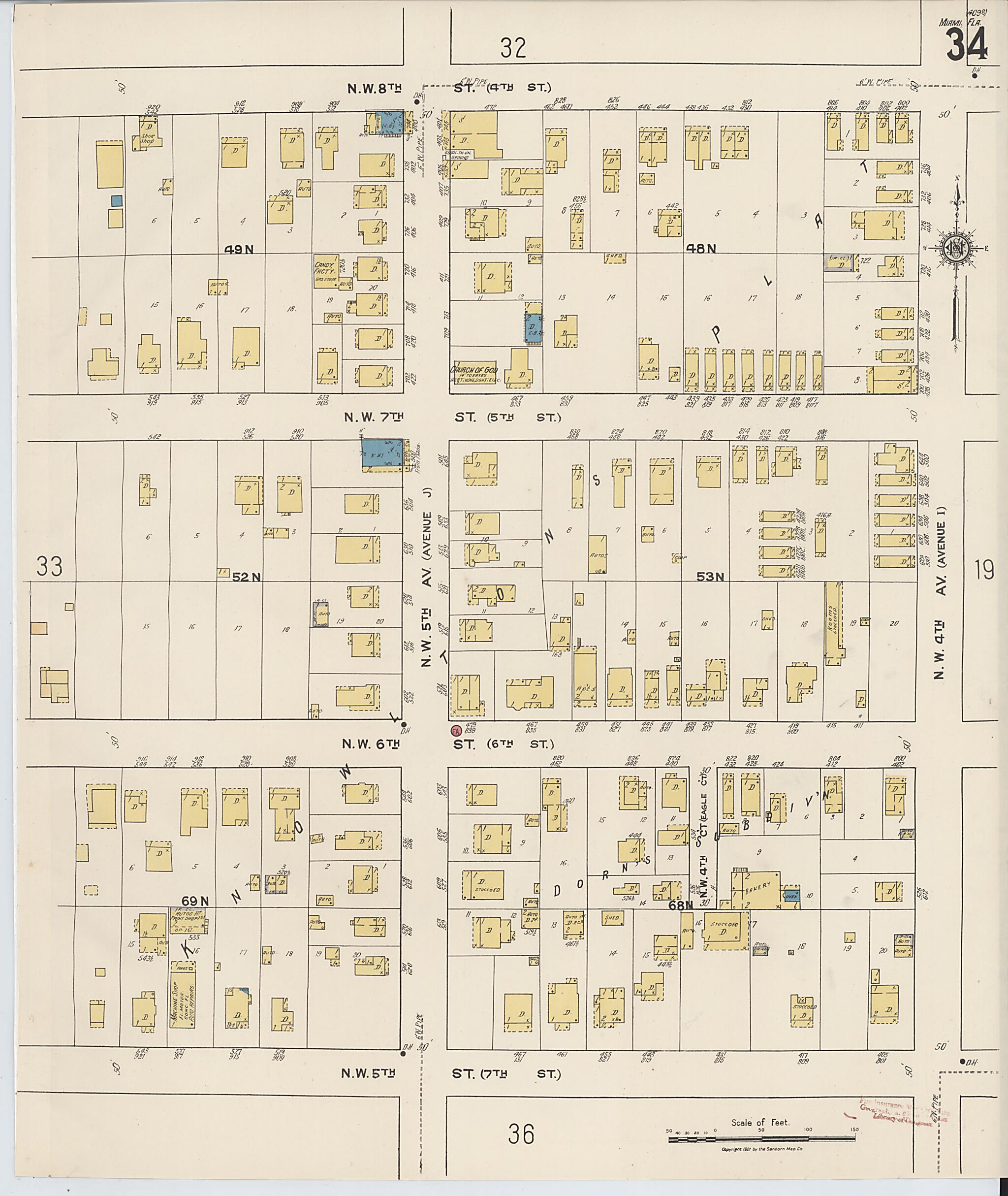 This old map of Miami, Dade County, Florida was created by Sanborn Map Company in 1921, 1924