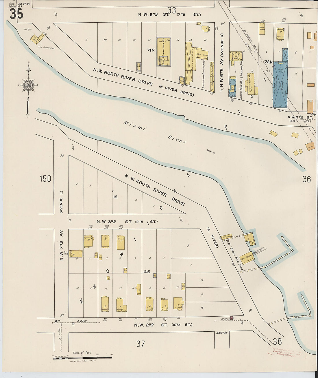 This old map of Miami, Dade County, Florida was created by Sanborn Map Company in 1921, 1924