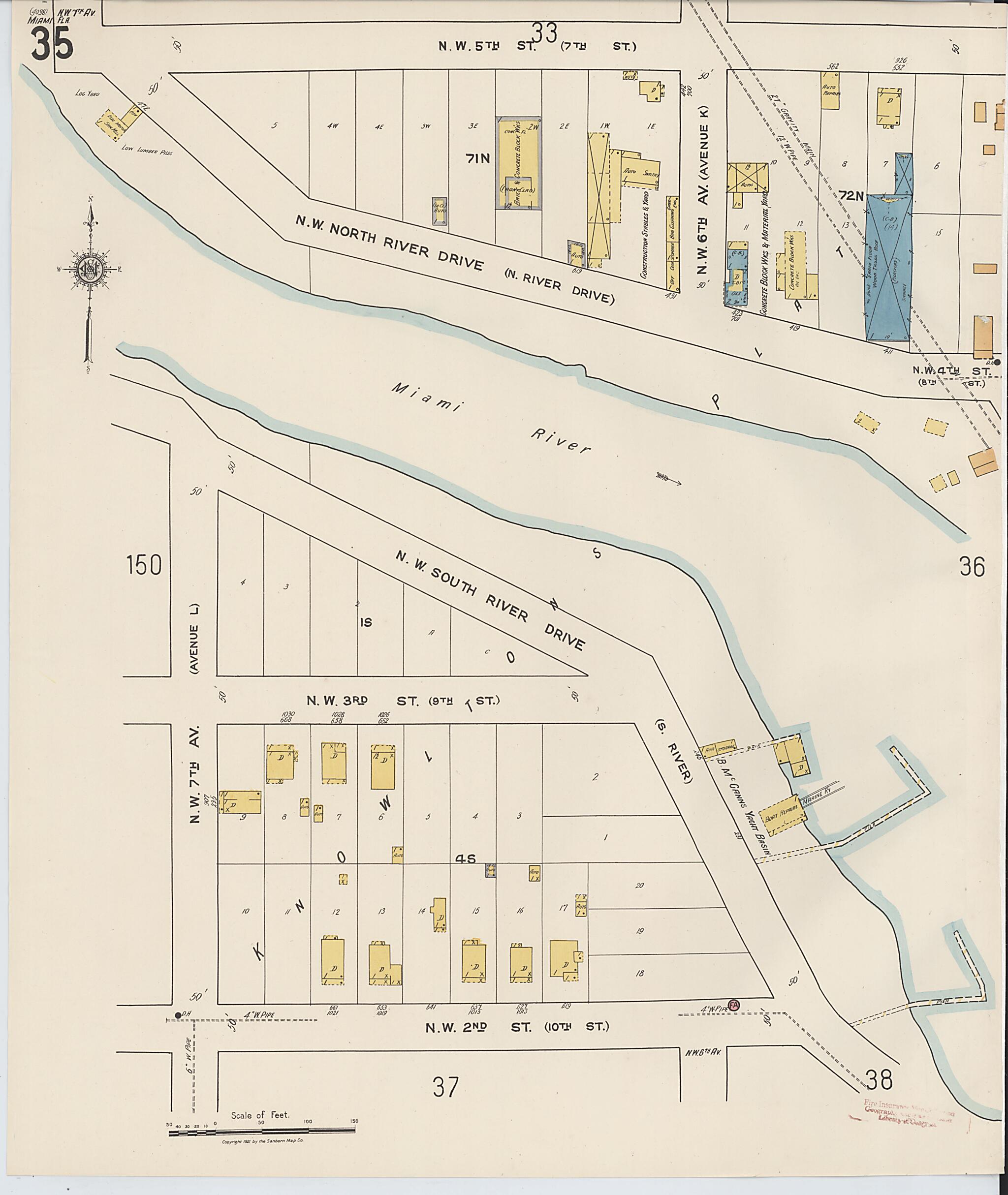 This old map of Miami, Dade County, Florida was created by Sanborn Map Company in 1921, 1924