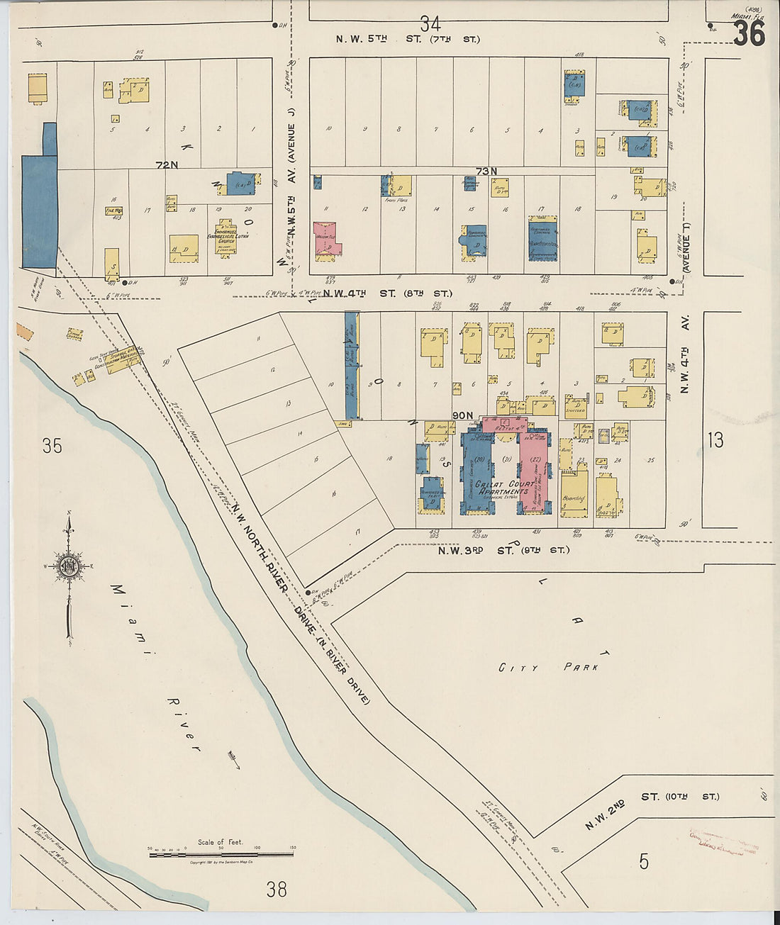 This old map of Miami, Dade County, Florida was created by Sanborn Map Company in 1921, 1924