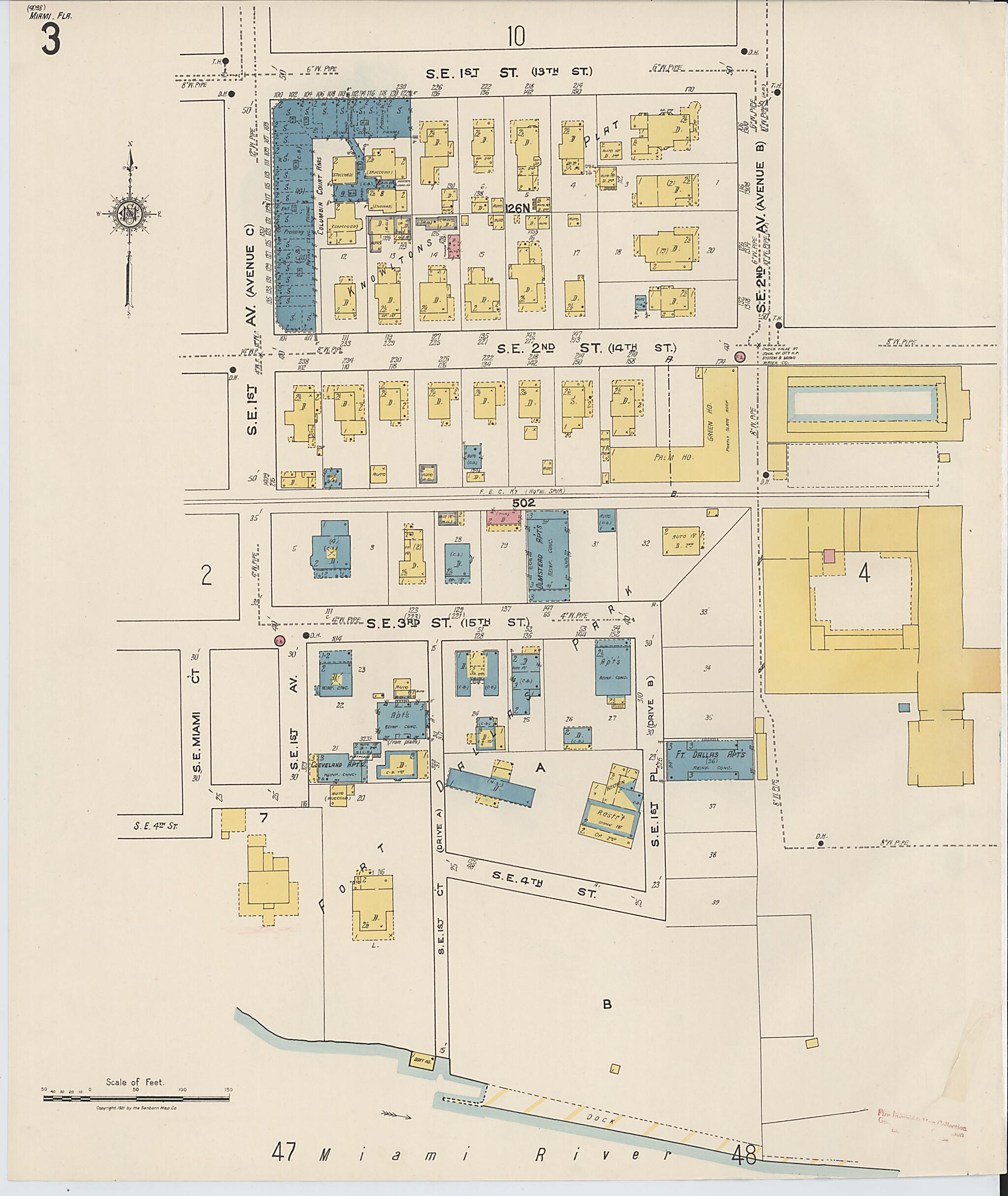 This old map of Miami, Dade County, Florida was created by Sanborn Map Company in 1921, 1924