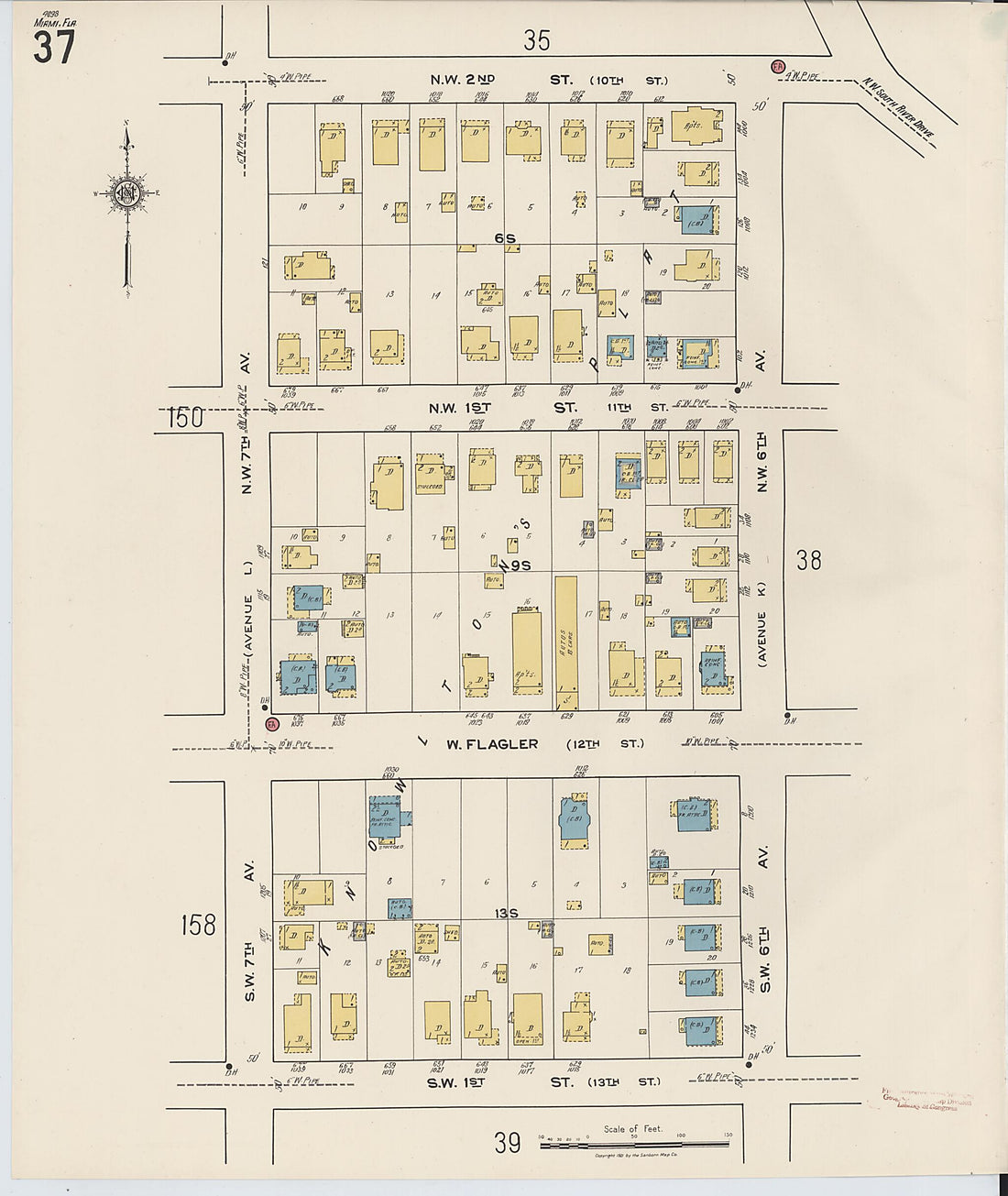 This old map of Miami, Dade County, Florida was created by Sanborn Map Company in 1921, 1924