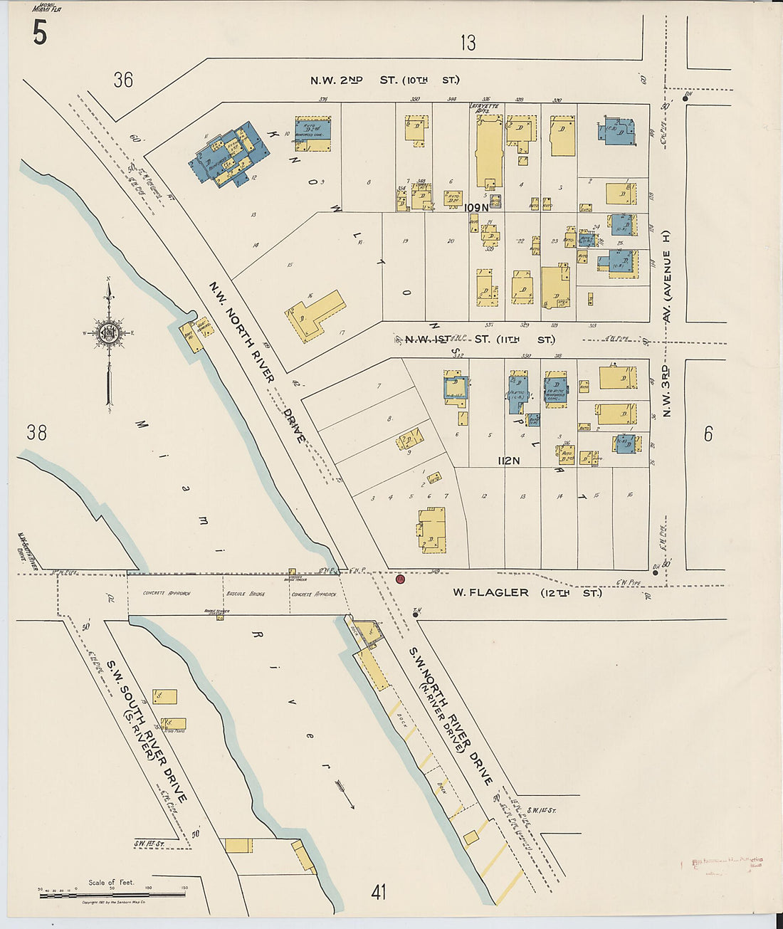 This old map of Miami, Dade County, Florida was created by Sanborn Map Company in 1921, 1924