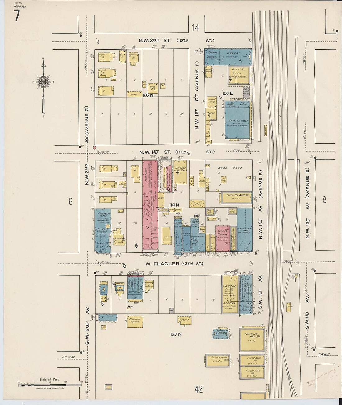 This old map of Miami, Dade County, Florida was created by Sanborn Map Company in 1921, 1924