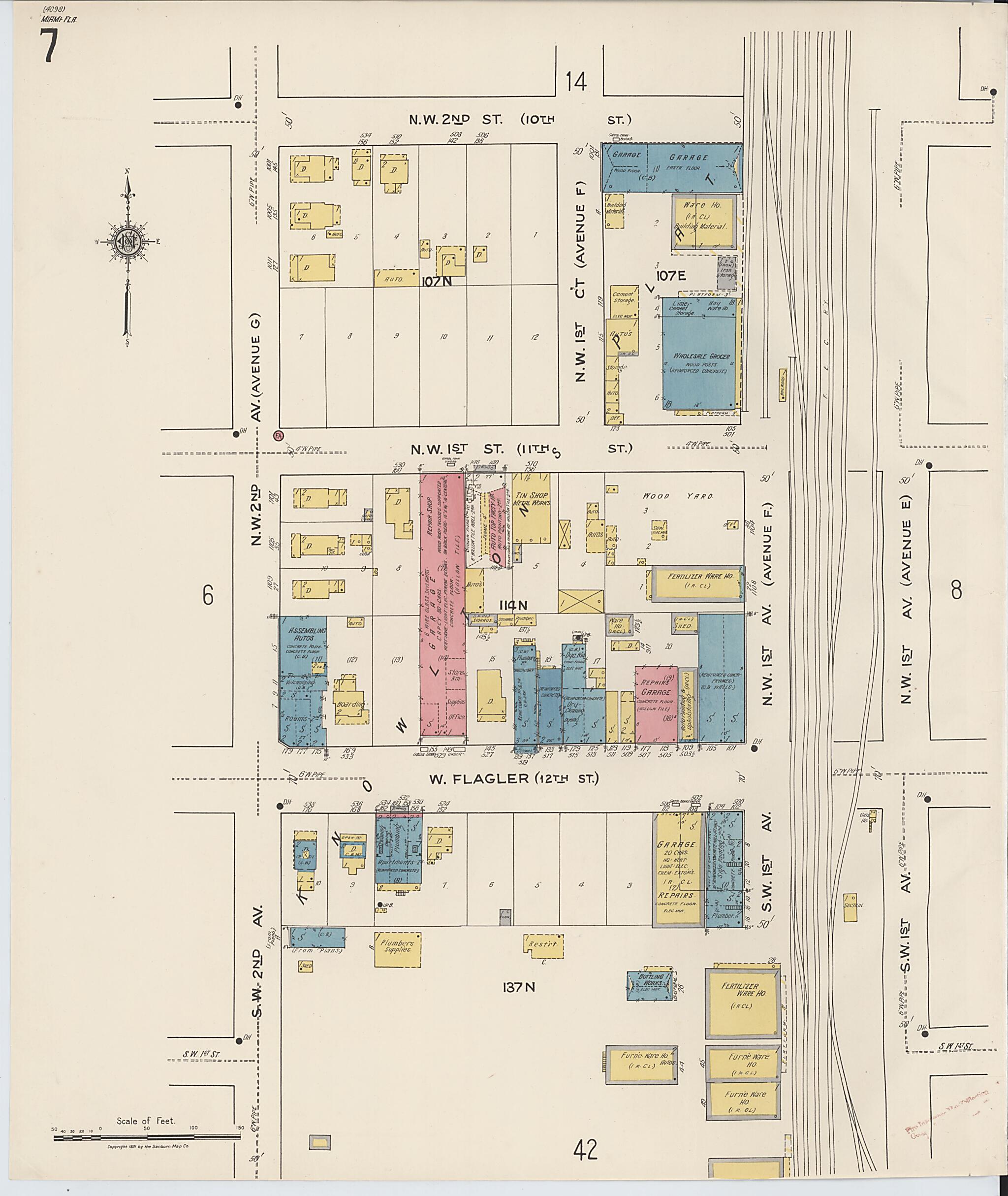 This old map of Miami, Dade County, Florida was created by Sanborn Map Company in 1921, 1924