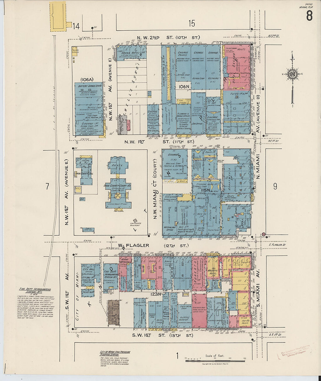 This old map of Miami, Dade County, Florida was created by Sanborn Map Company in 1921, 1924