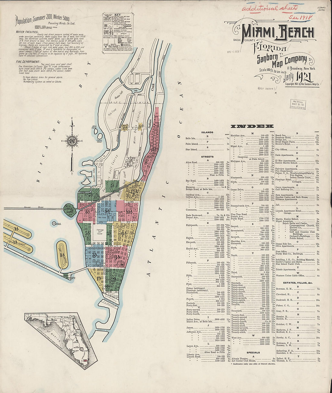 This old map of Miami Beach, Dade County, Florida was created by Sanborn Map Company in 1921
