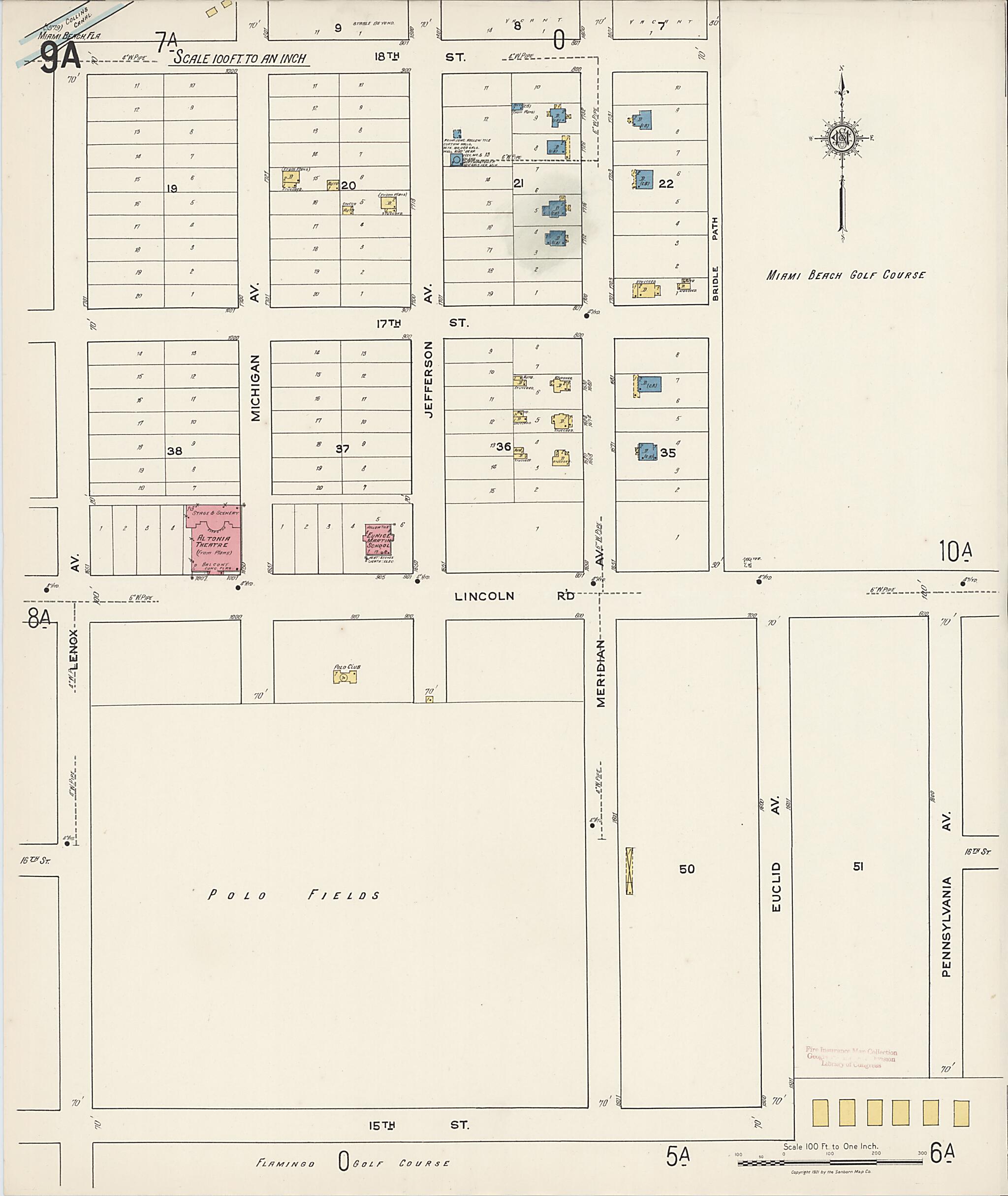 This old map of Miami Beach, Dade County, Florida was created by Sanborn Map Company in 1921