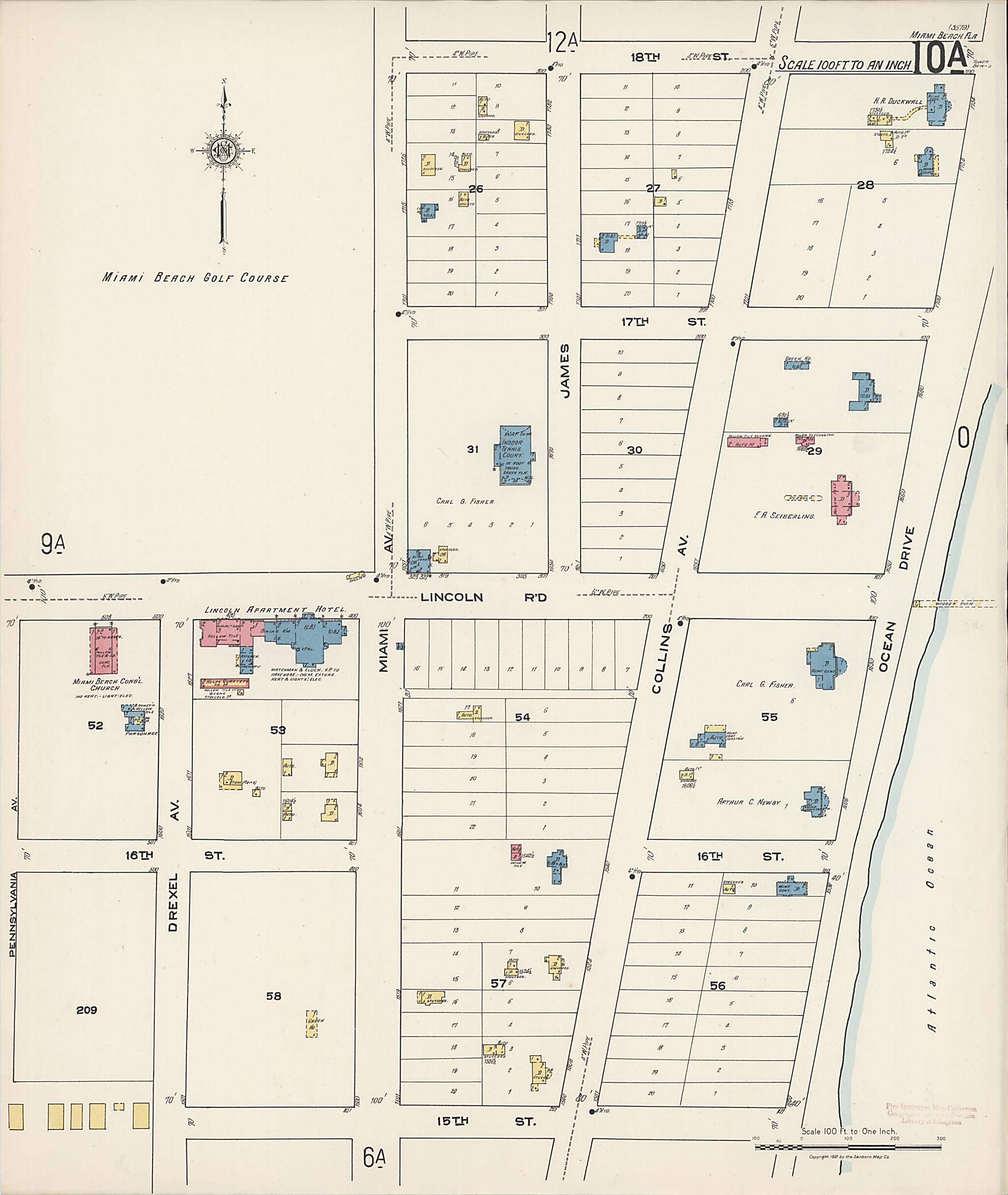 This old map of Miami Beach, Dade County, Florida was created by Sanborn Map Company in 1921