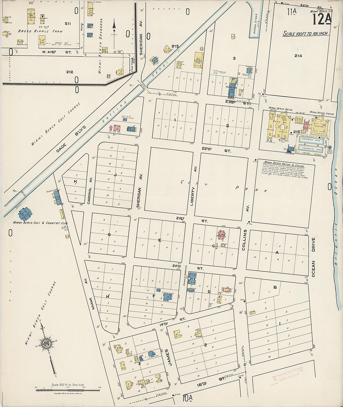 This old map of Miami Beach, Dade County, Florida was created by Sanborn Map Company in 1921