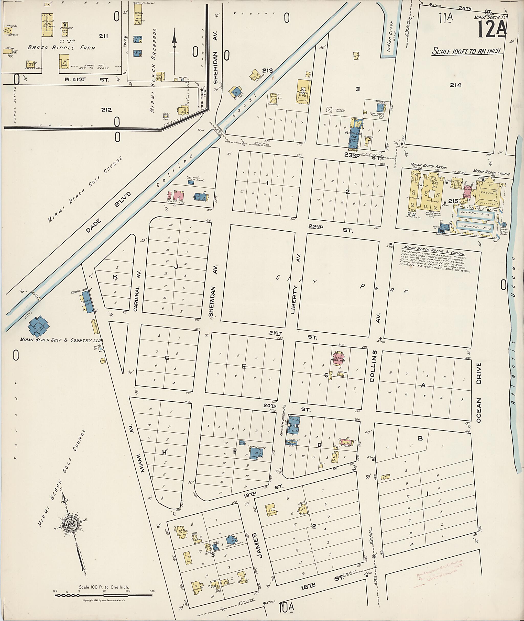 This old map of Miami Beach, Dade County, Florida was created by Sanborn Map Company in 1921