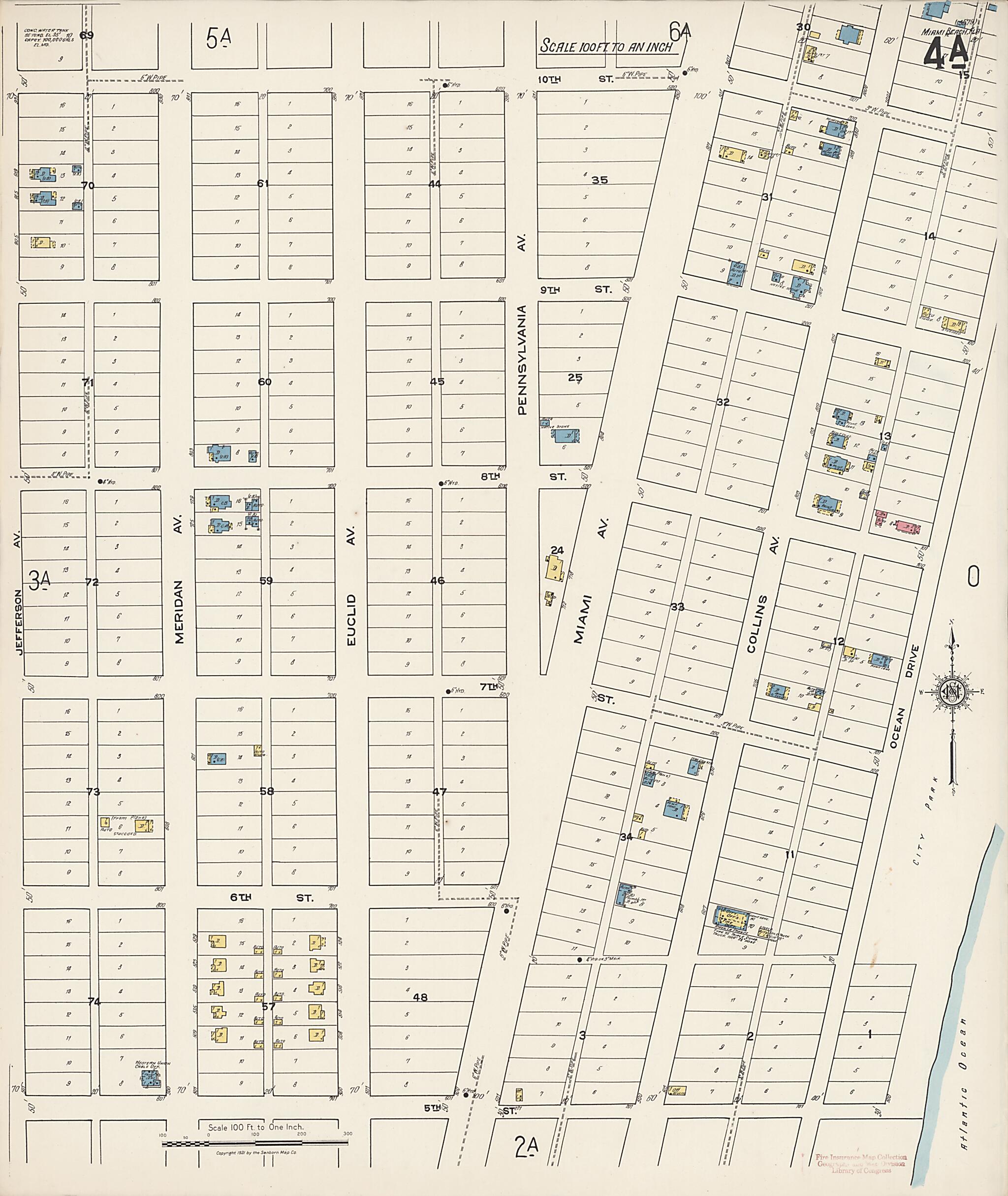 This old map of Miami Beach, Dade County, Florida was created by Sanborn Map Company in 1921