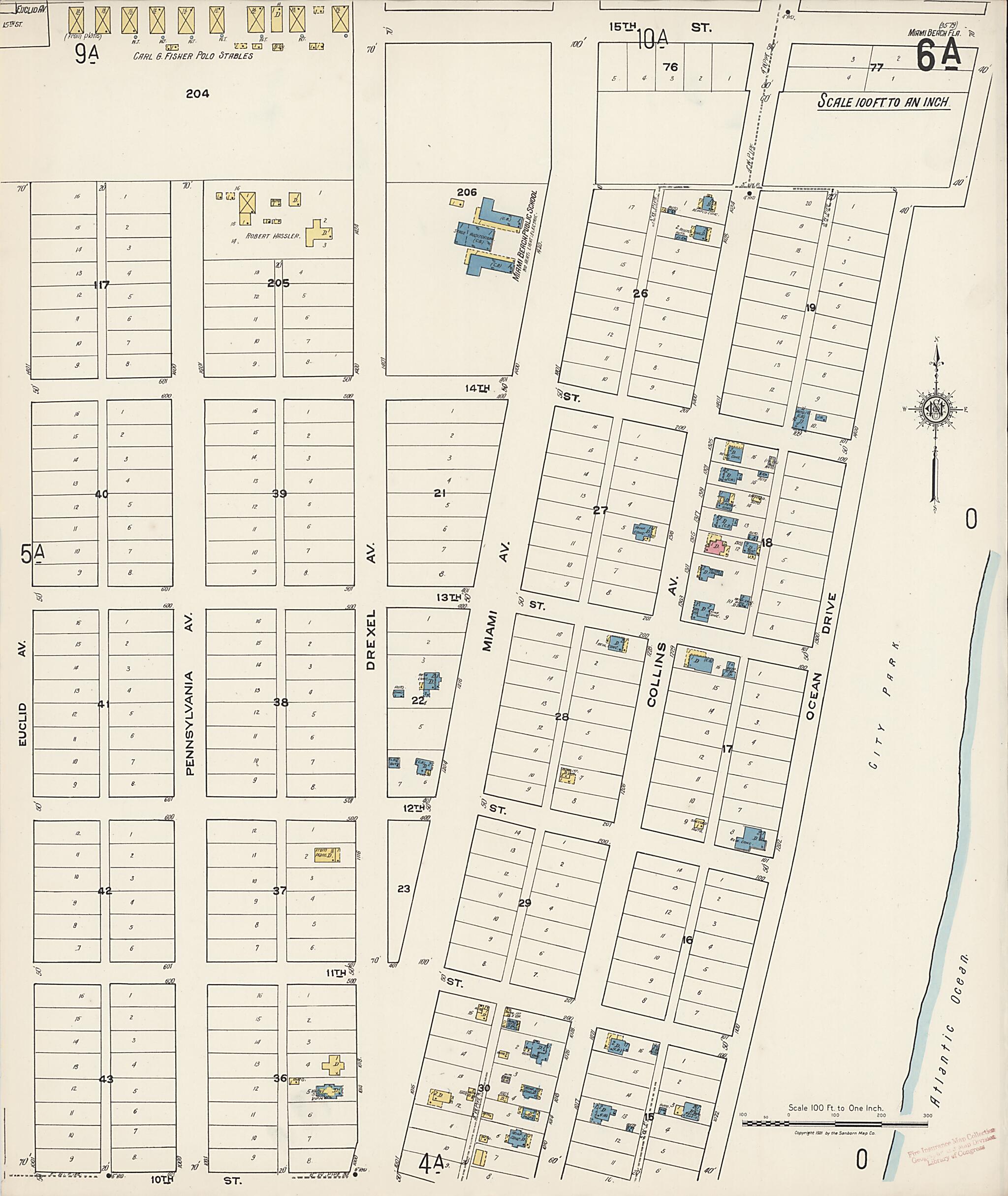 This old map of Miami Beach, Dade County, Florida was created by Sanborn Map Company in 1921