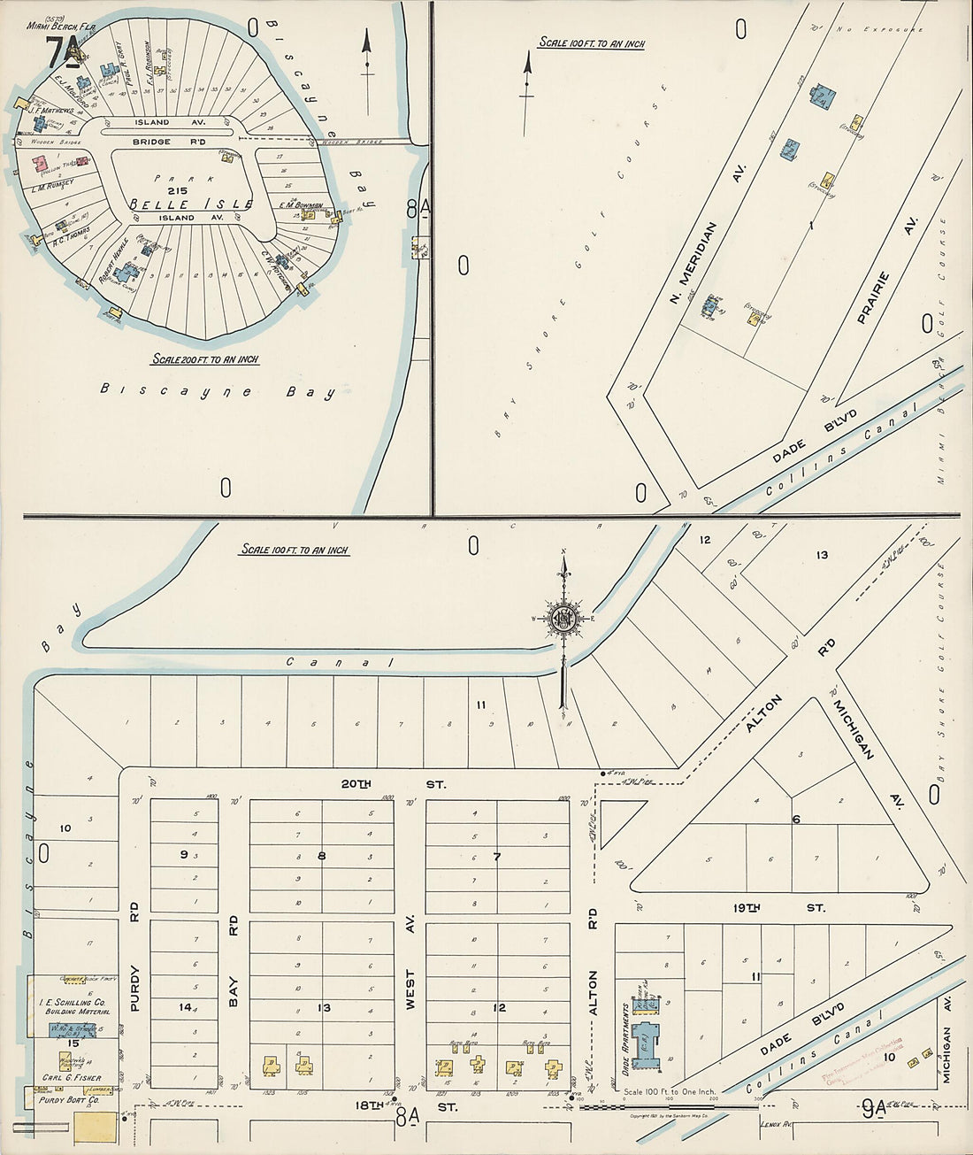 This old map of Miami Beach, Dade County, Florida was created by Sanborn Map Company in 1921