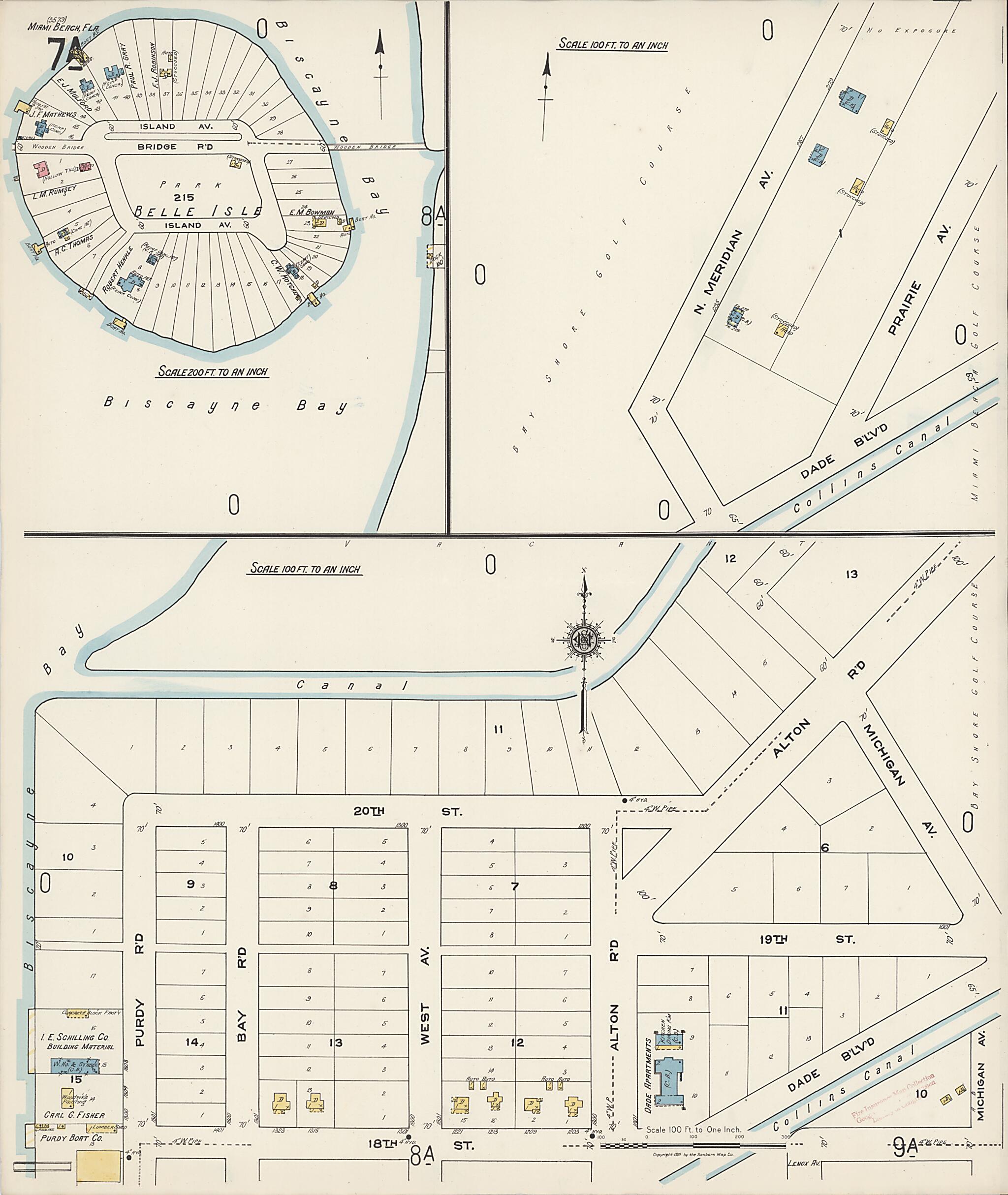 This old map of Miami Beach, Dade County, Florida was created by Sanborn Map Company in 1921