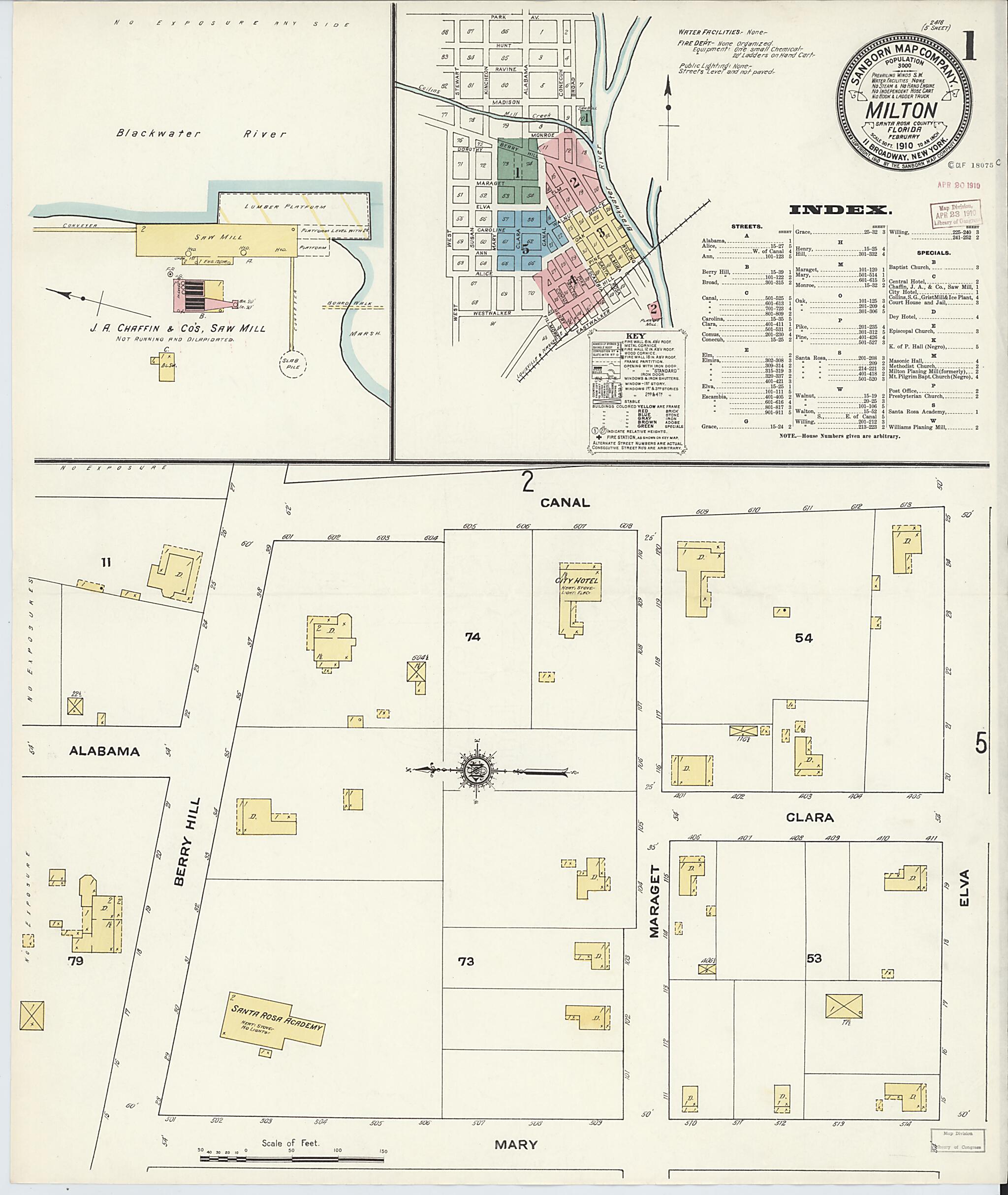 This old map of Milton, Santa Rosa County, Florida was created by Sanborn Map Company in 1910