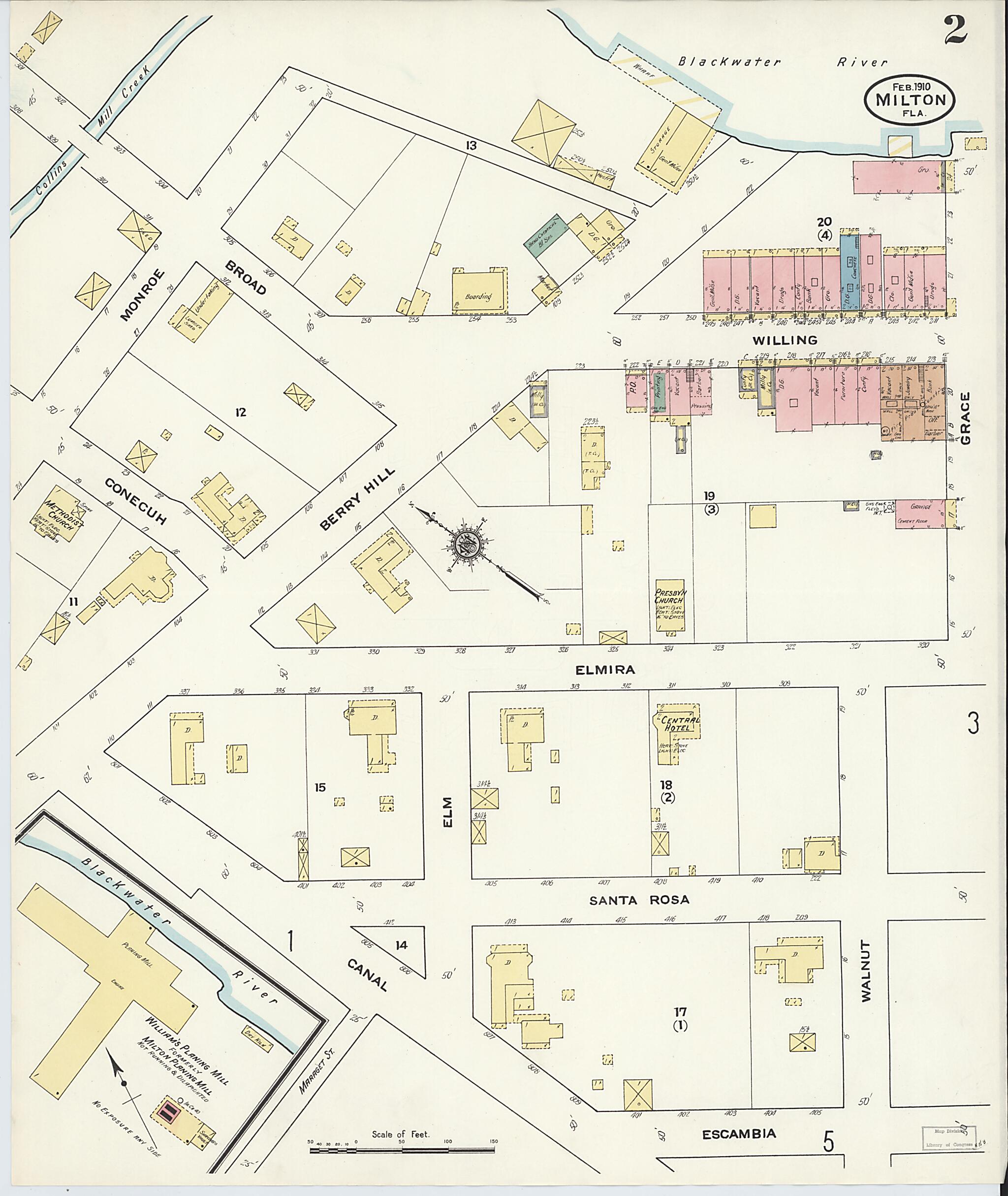 This old map of Milton, Santa Rosa County, Florida was created by Sanborn Map Company in 1910