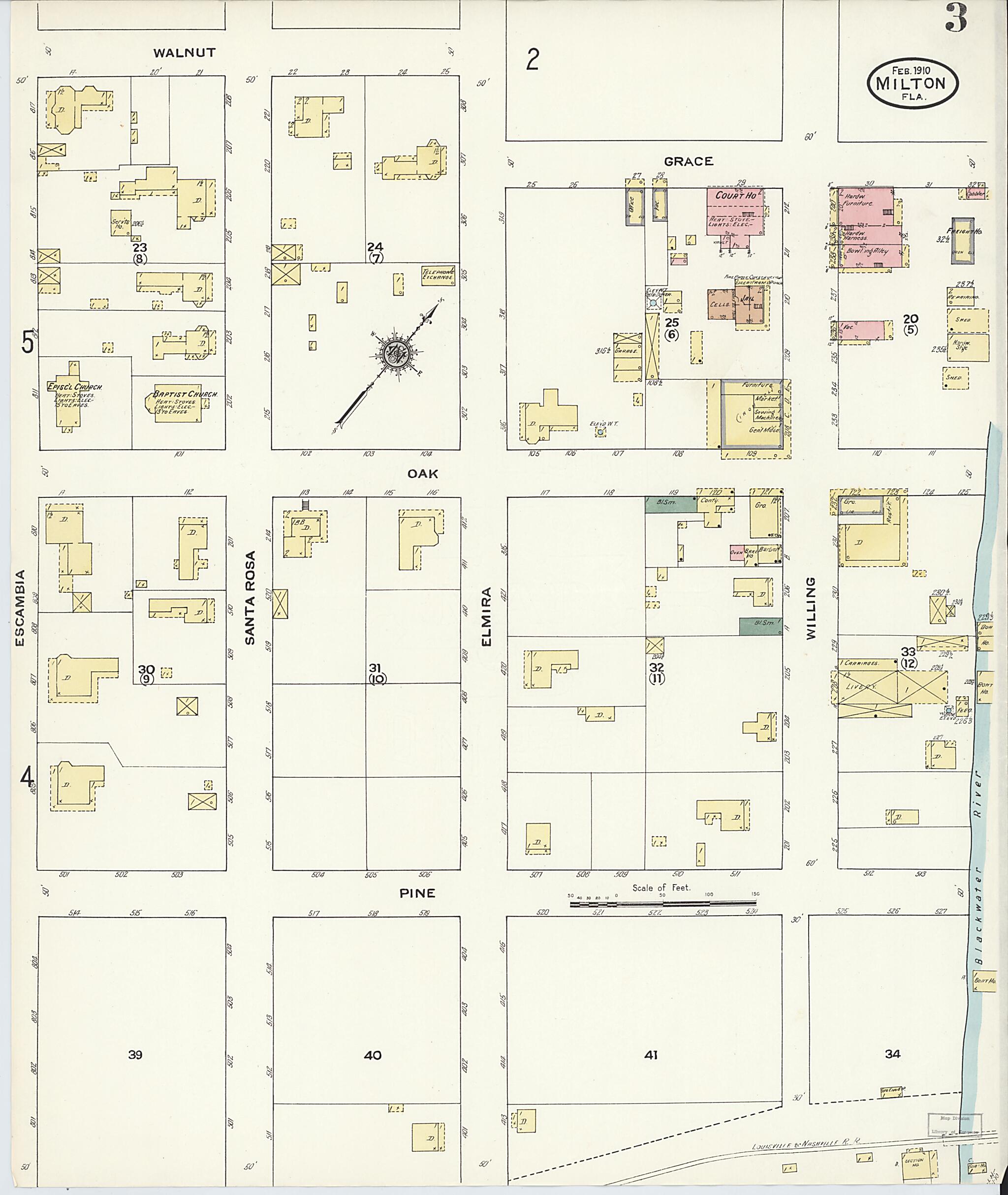 This old map of Milton, Santa Rosa County, Florida was created by Sanborn Map Company in 1910