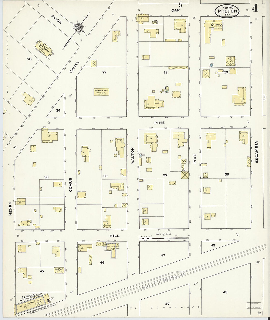 This old map of Milton, Santa Rosa County, Florida was created by Sanborn Map Company in 1910