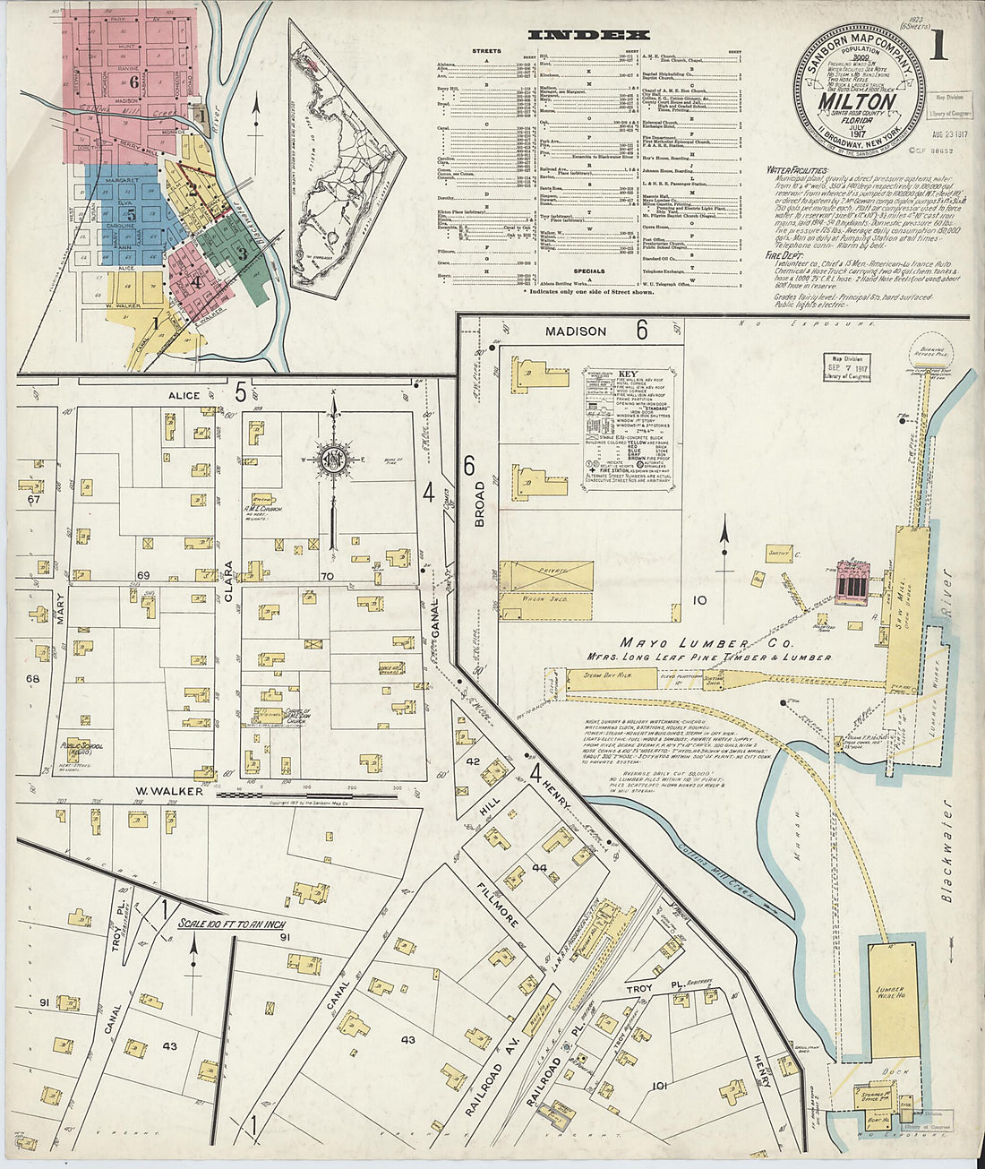 This old map of Milton, Santa Rosa County, Florida was created by Sanborn Map Company in 1917